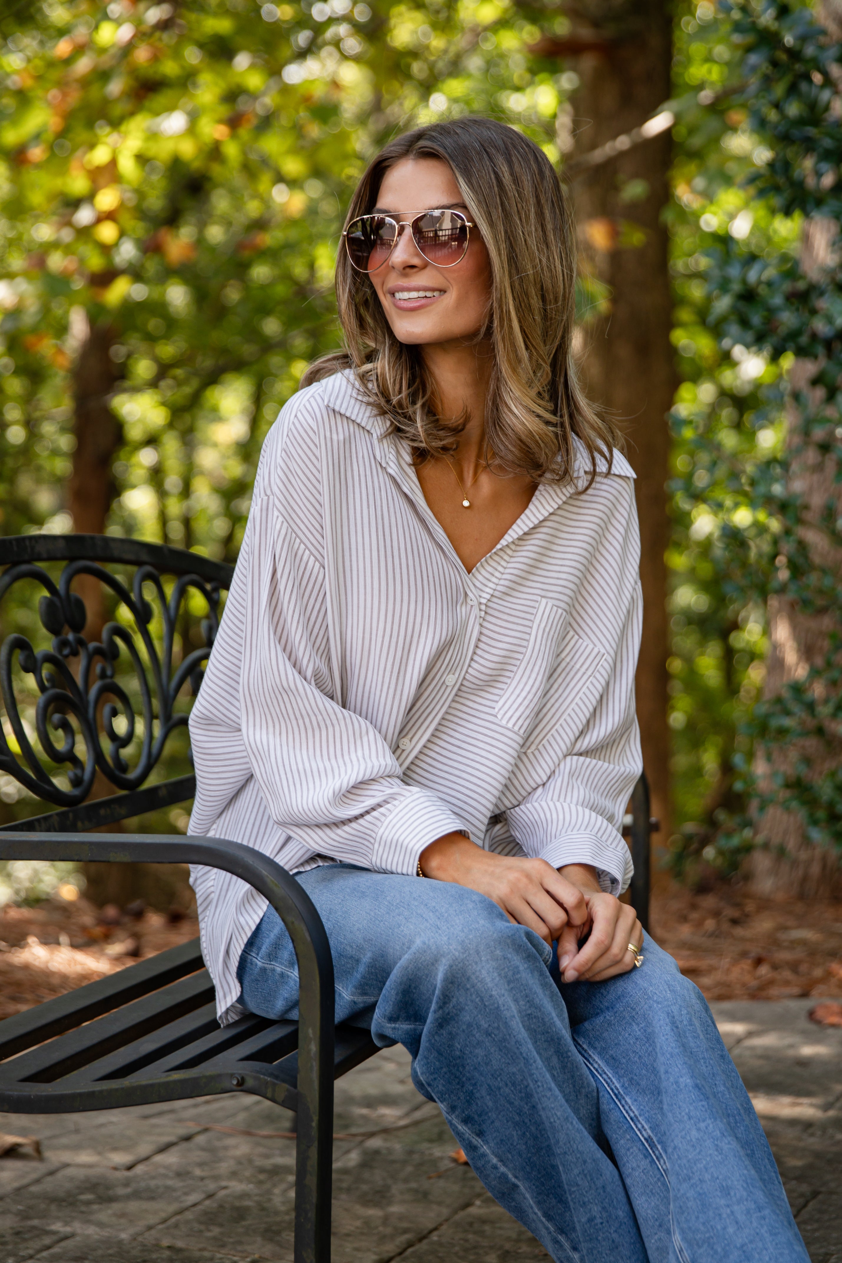 FINAL SALE - This Is The Day Off White Striped Button-Up Blouse