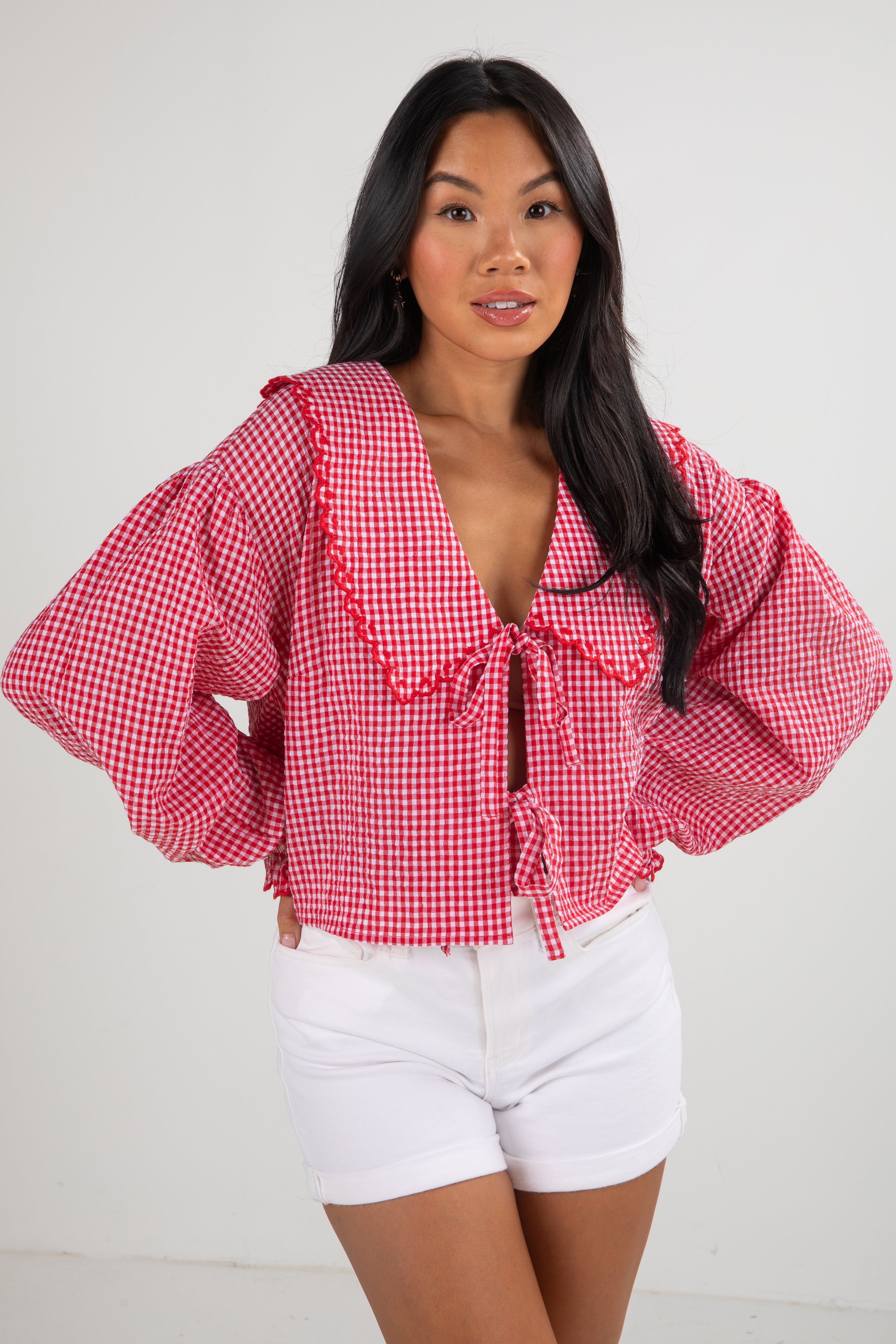 FINAL SALE - Devoted Lover Red Gingham Tie Blouse
