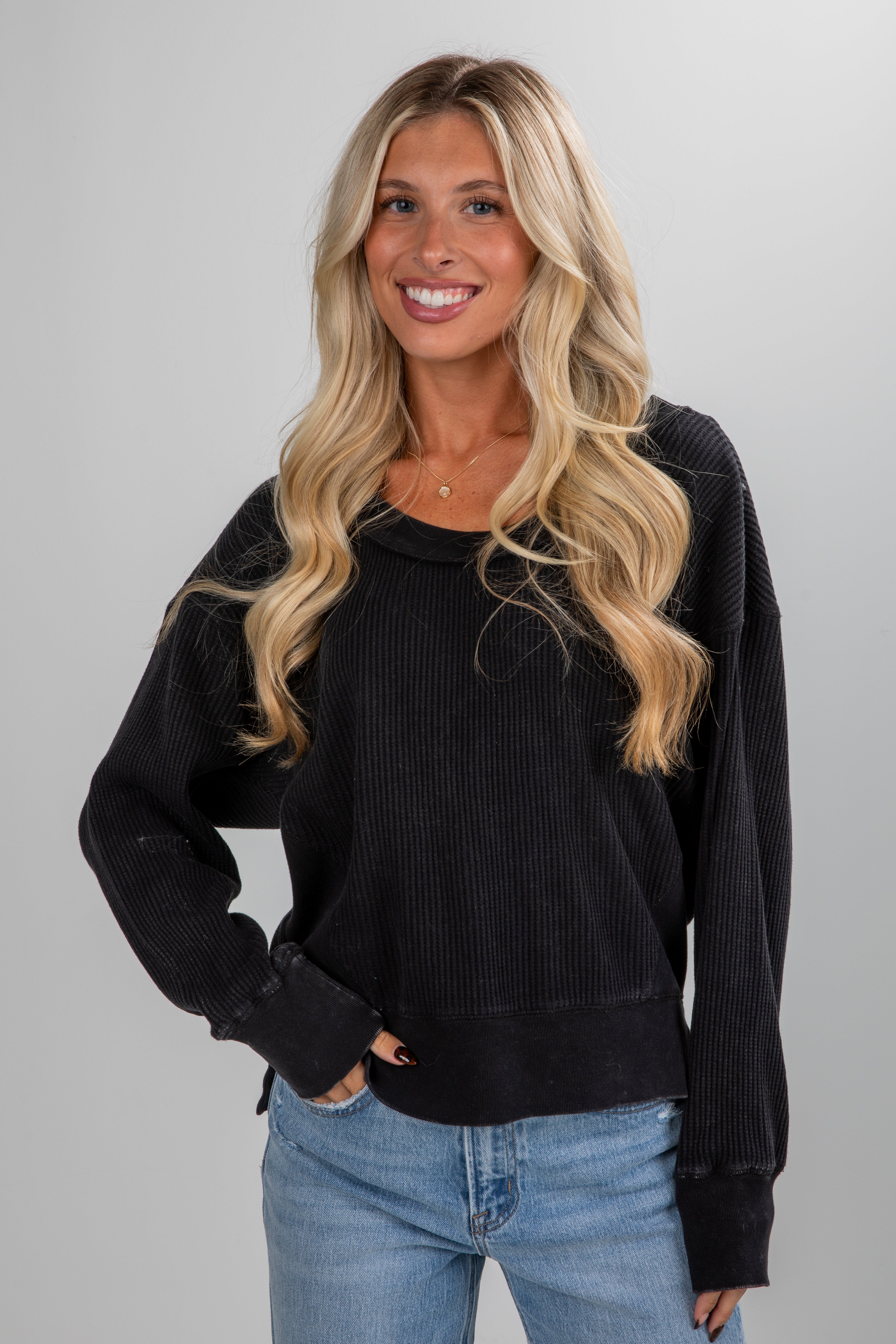 FINAL SALE - Cozy Forecast Waffle Knit Top - DU DEAL