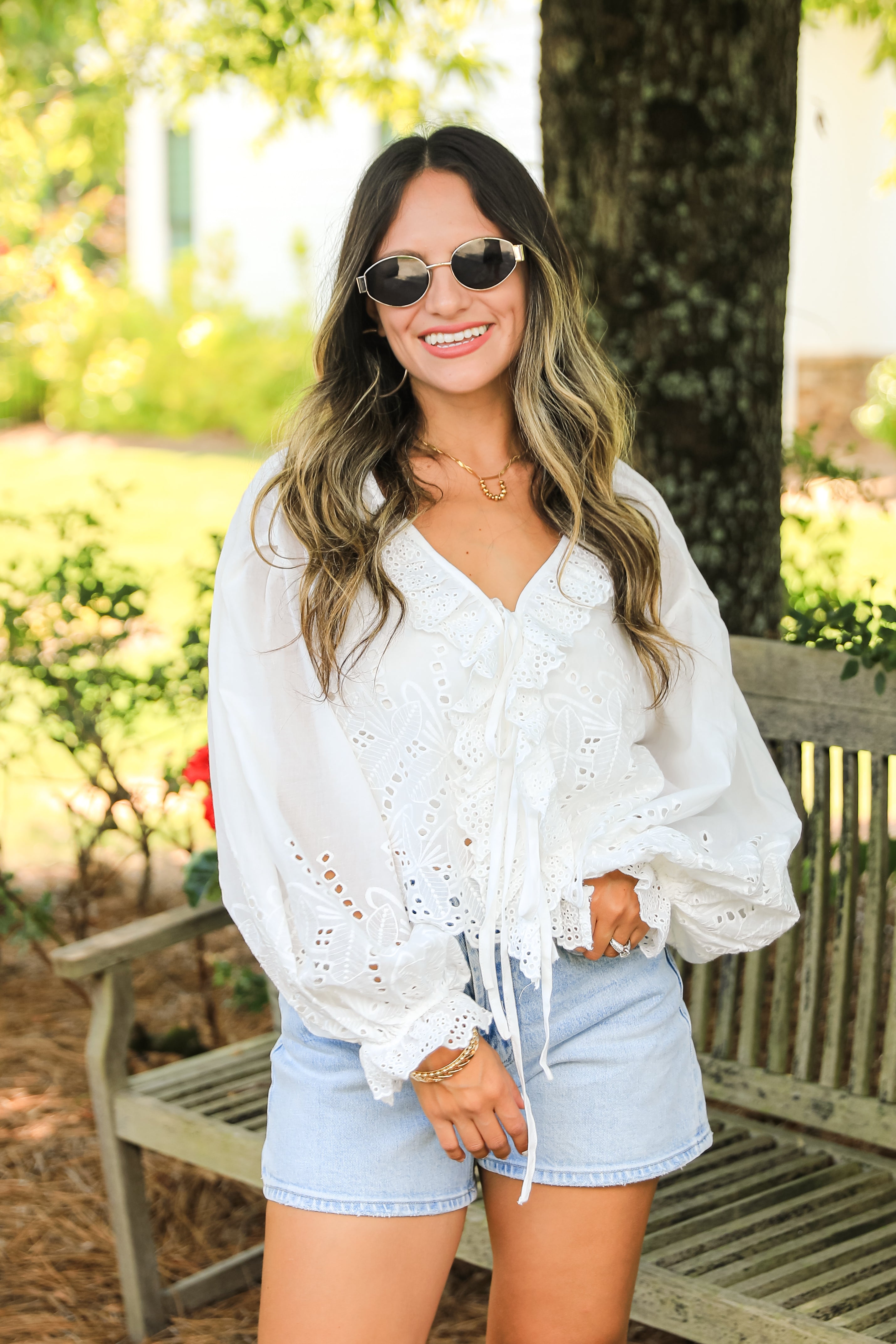 FINAL SALE - Filled With Joy White Eyelet Tie Blouse