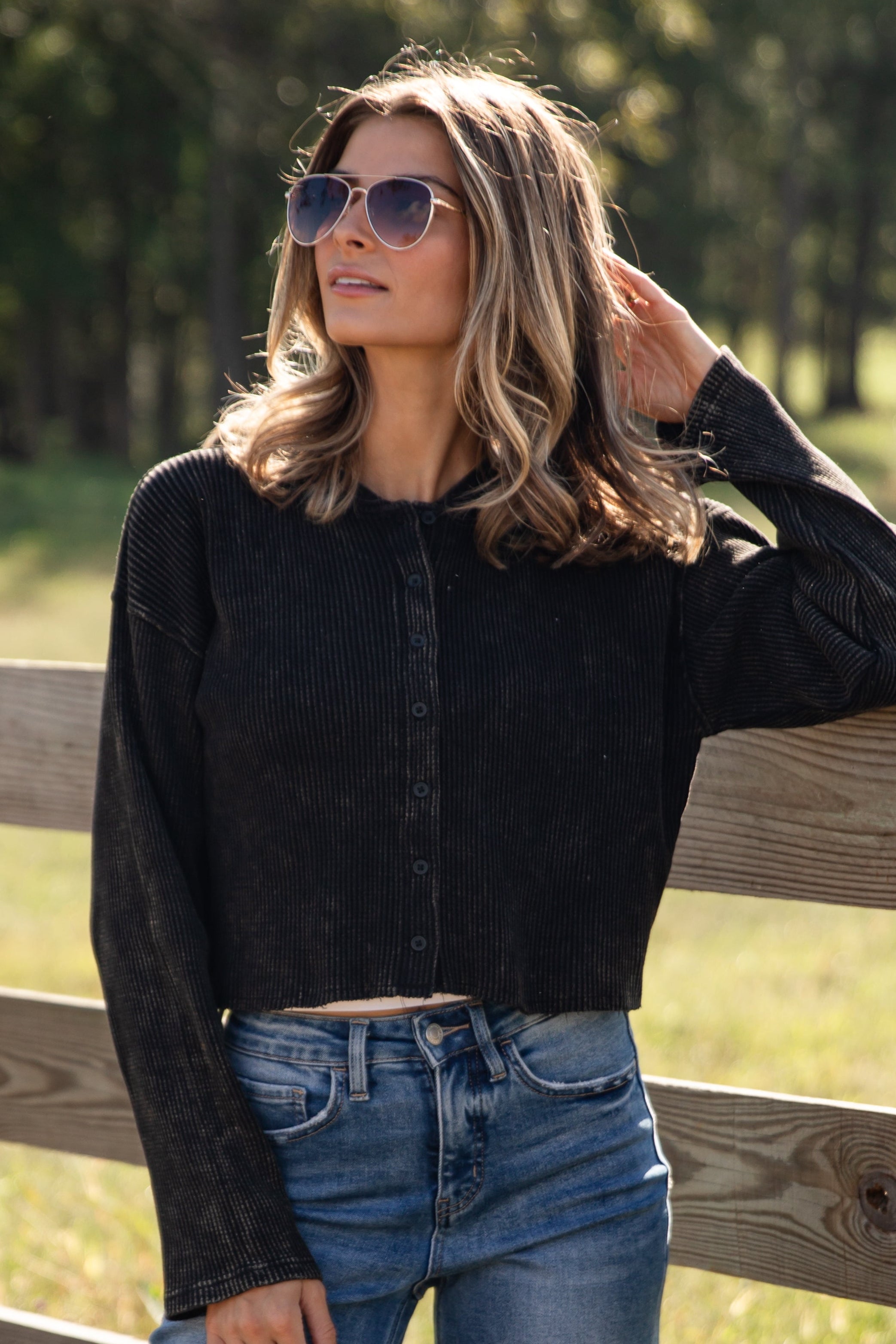 FINAL SALE - Casual Vibes Black Waffle Knit Top
