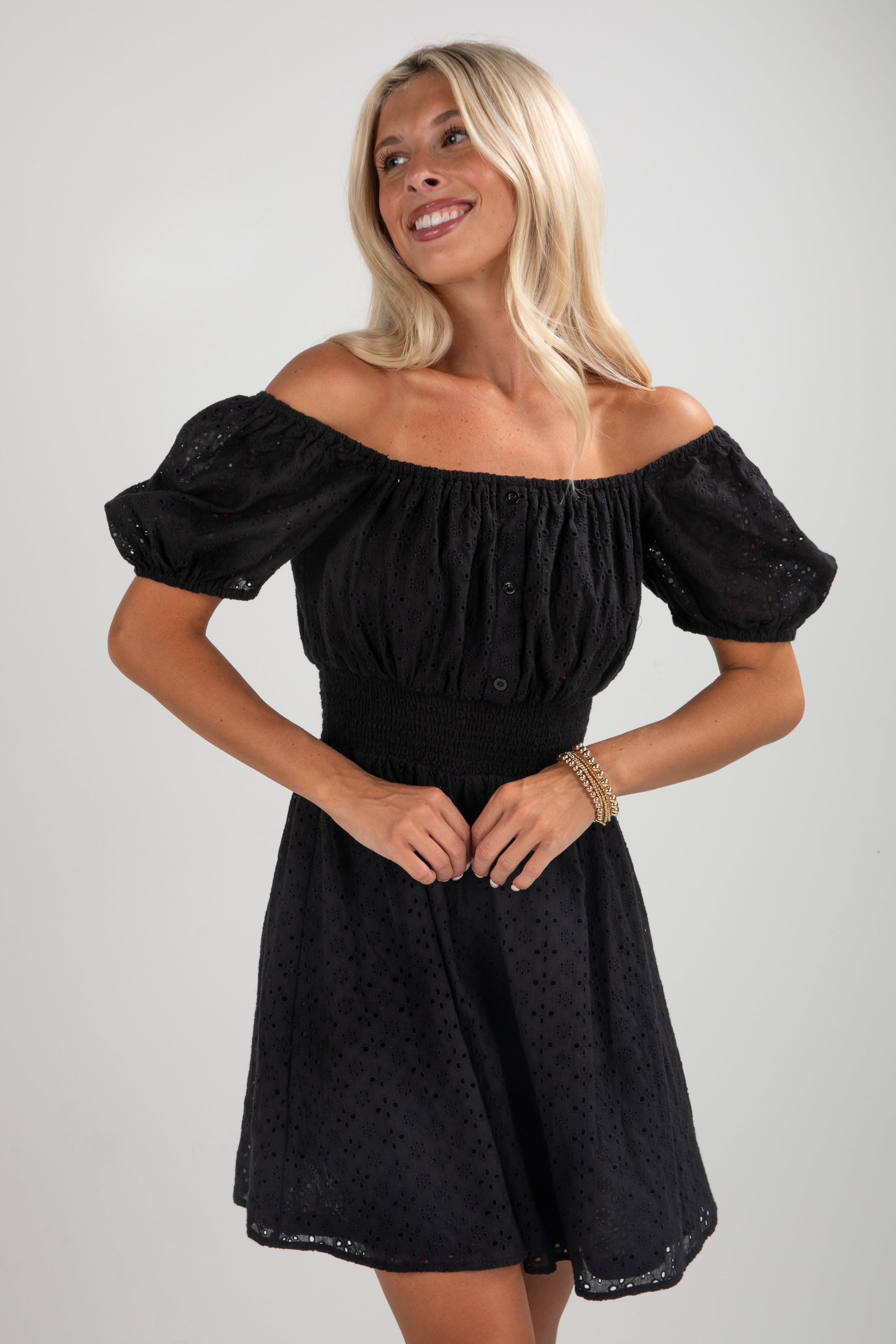 FINAL SALE - Sweet Like Honey Black Eyelet Mini Dress