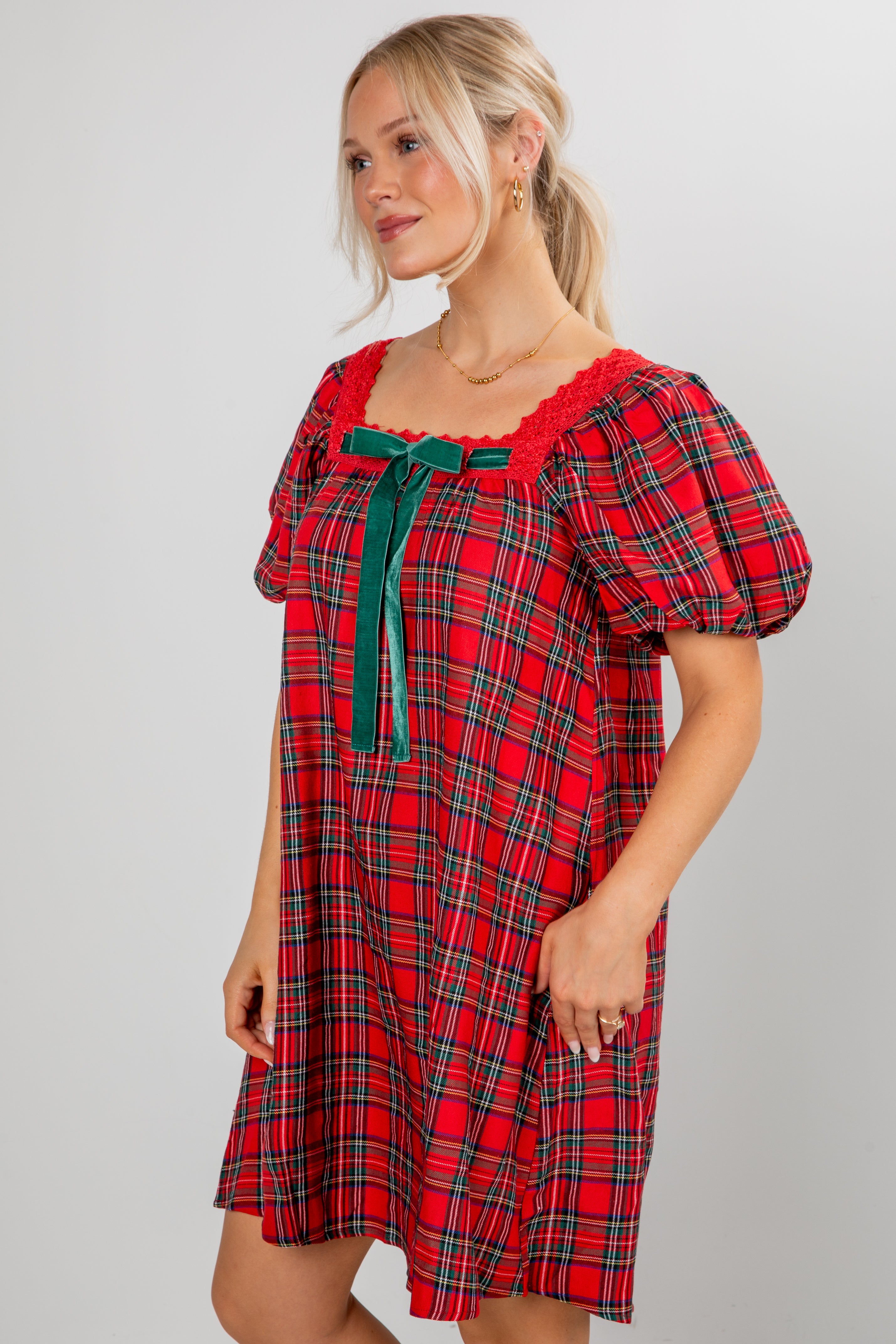 FINAL SALE - Home For The Holidays Red Plaid Mini Dress