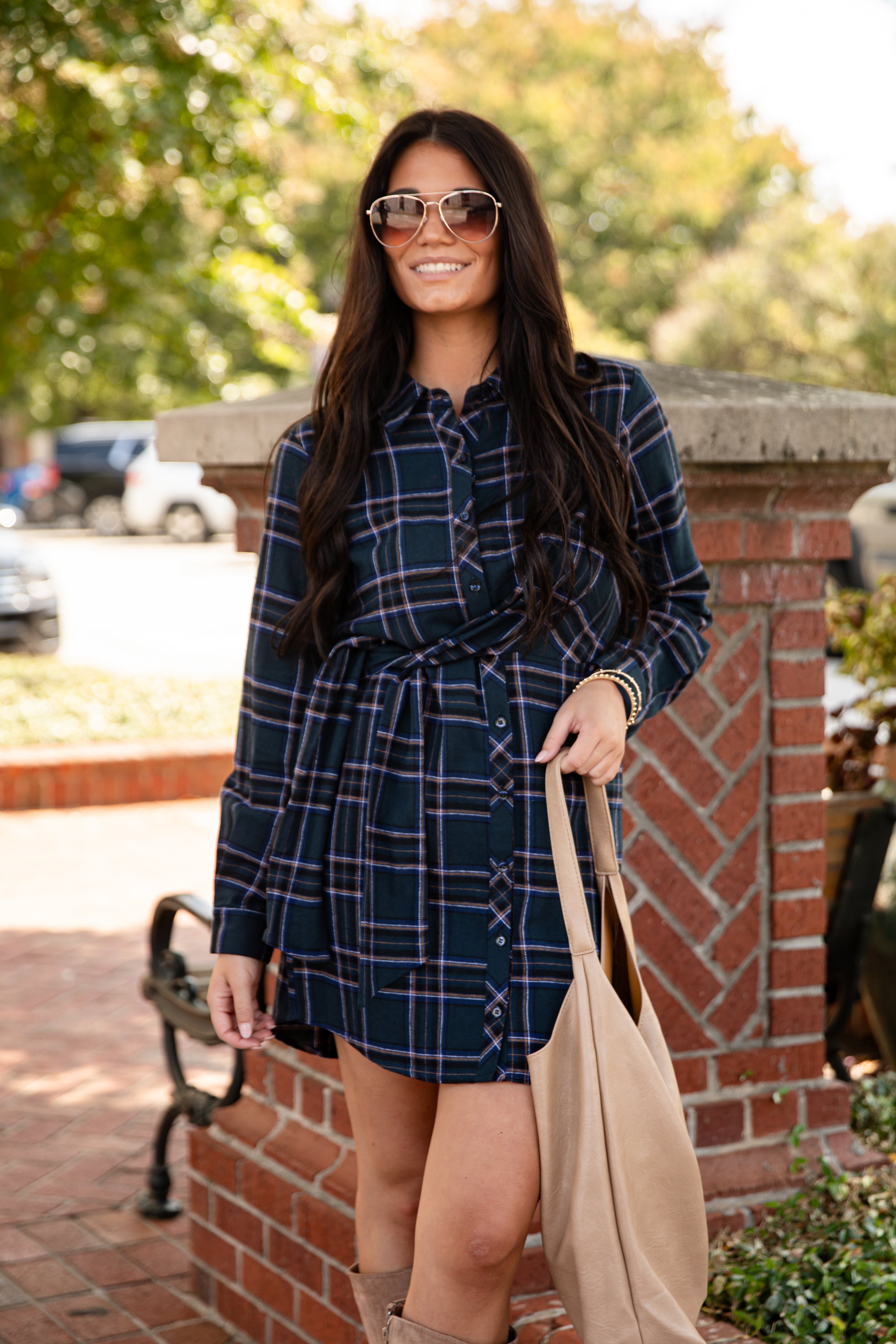 FINAL SALE - Calling On You Teal Plaid Flannel Mini Dress