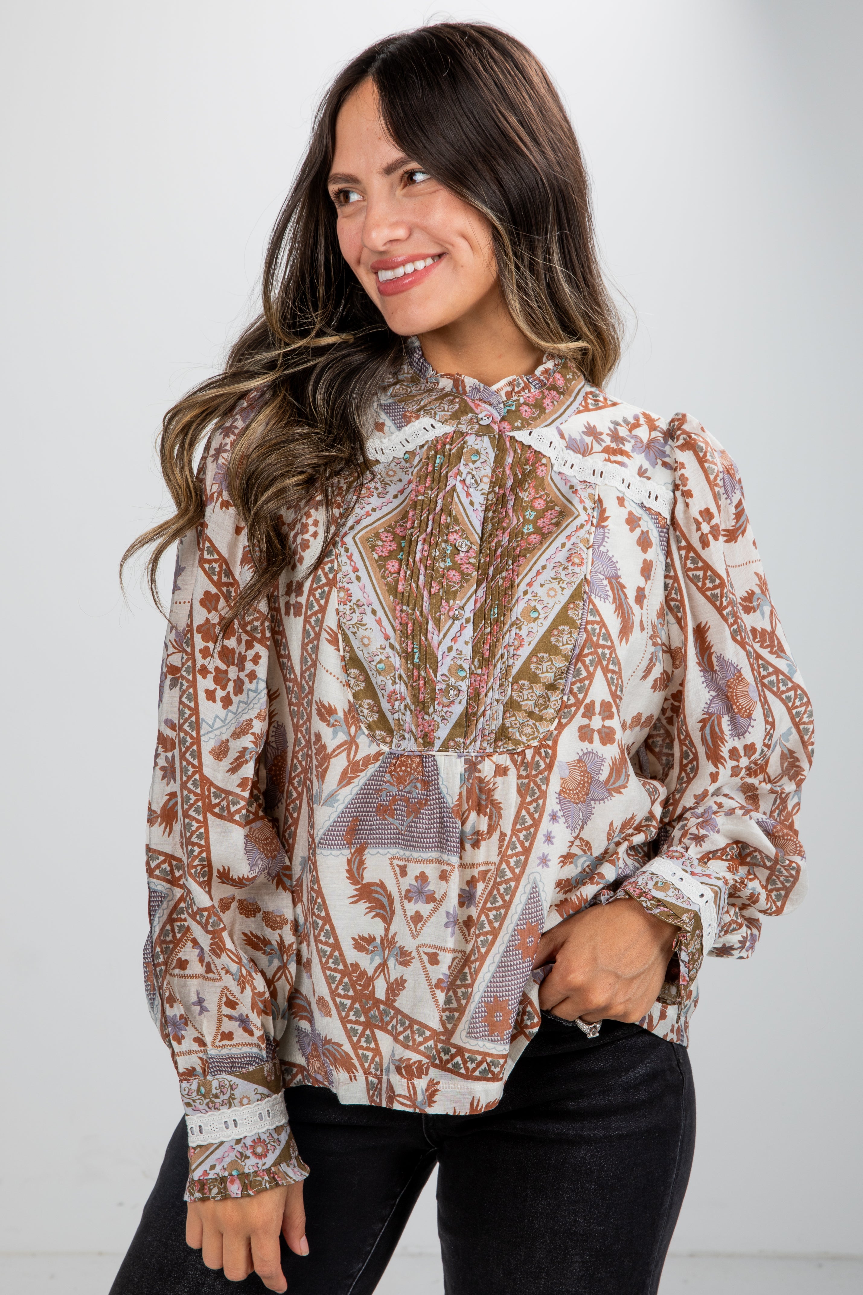 FINAL SALE - Happiness Follows Ivory Floral Blouse