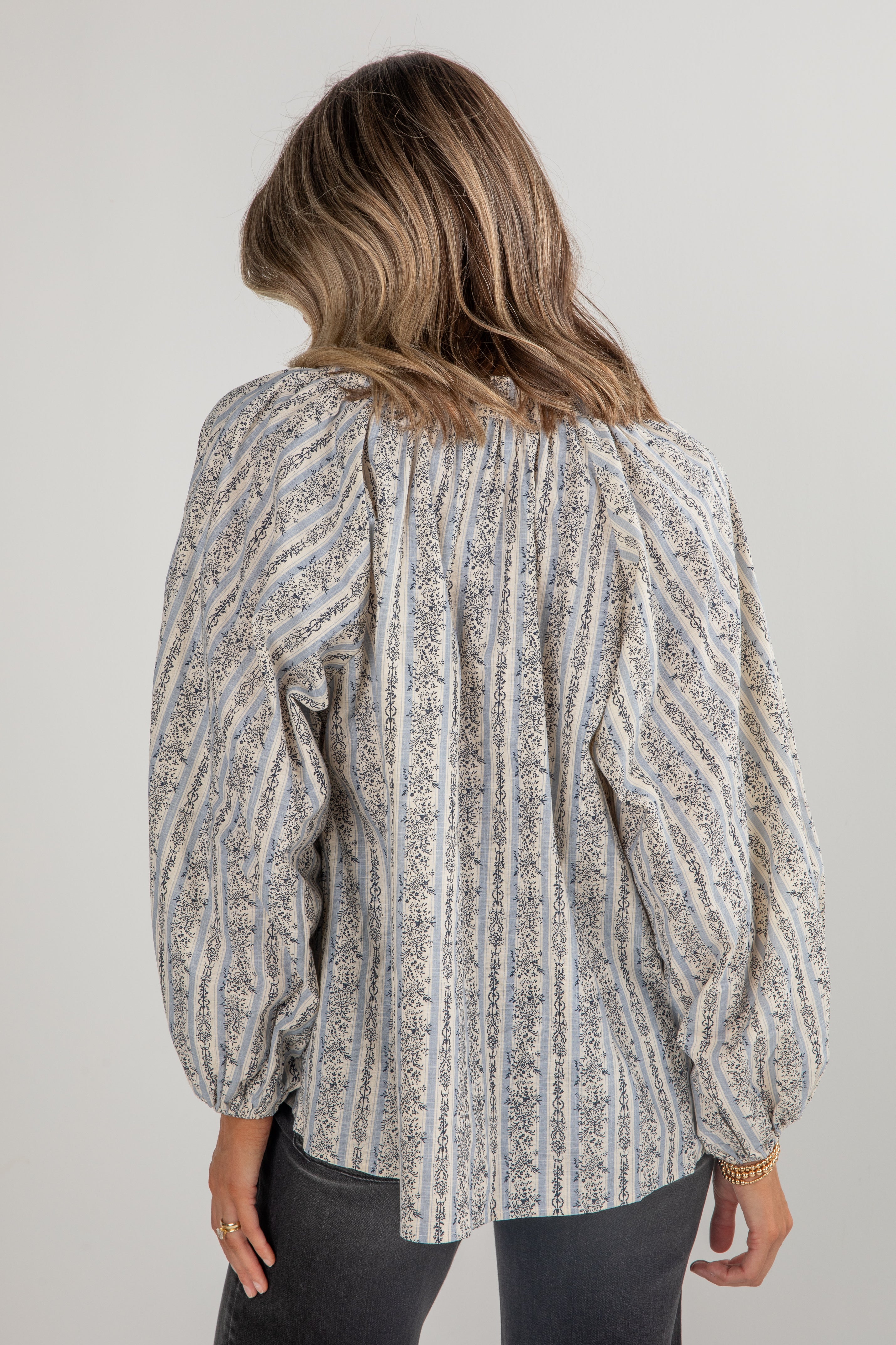 FINAL SALE - Forever In Love Light Blue Floral Striped Blouse