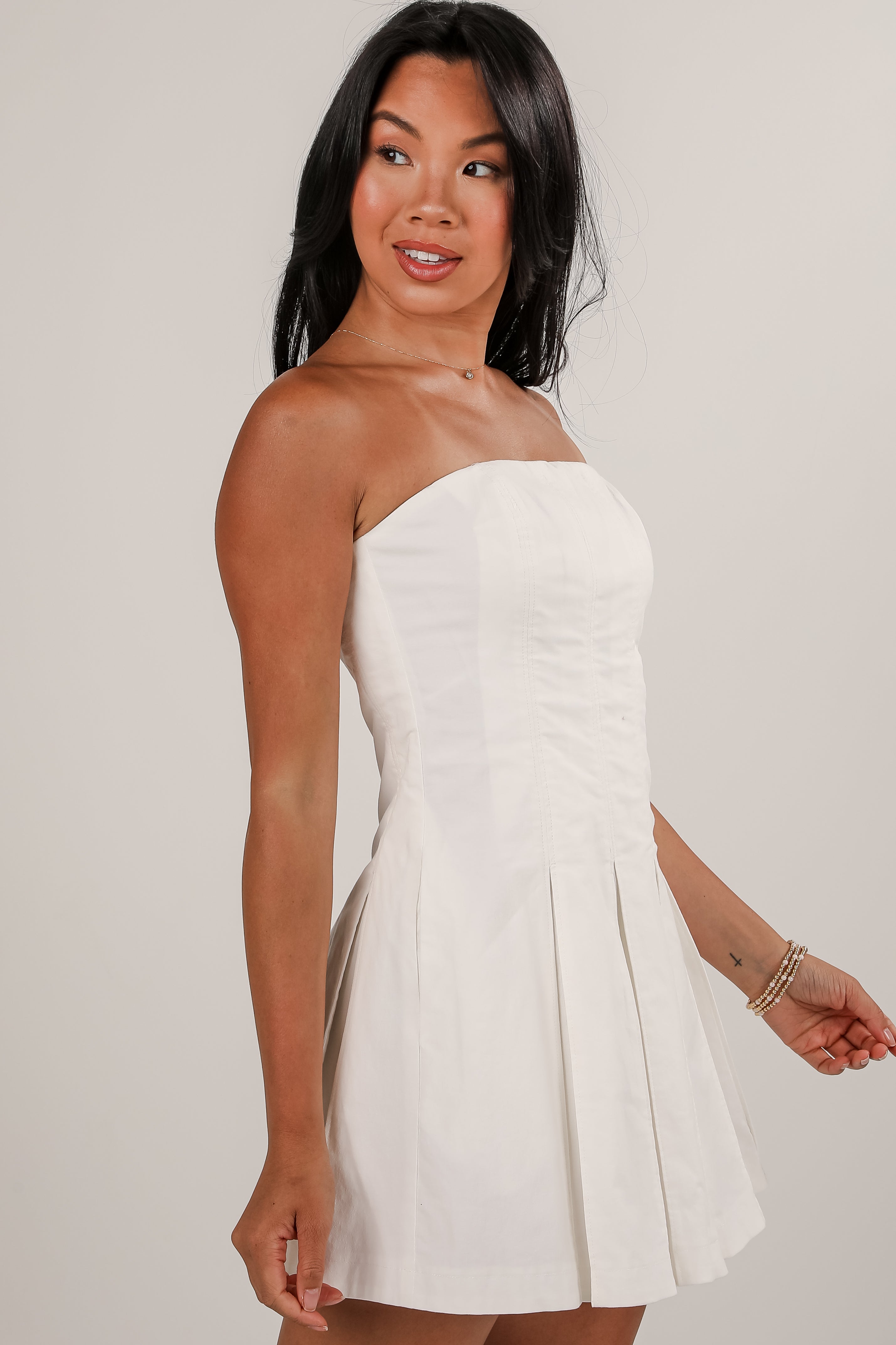 FINAL SALE - Gentle Breeze White Strapless Romper Dress