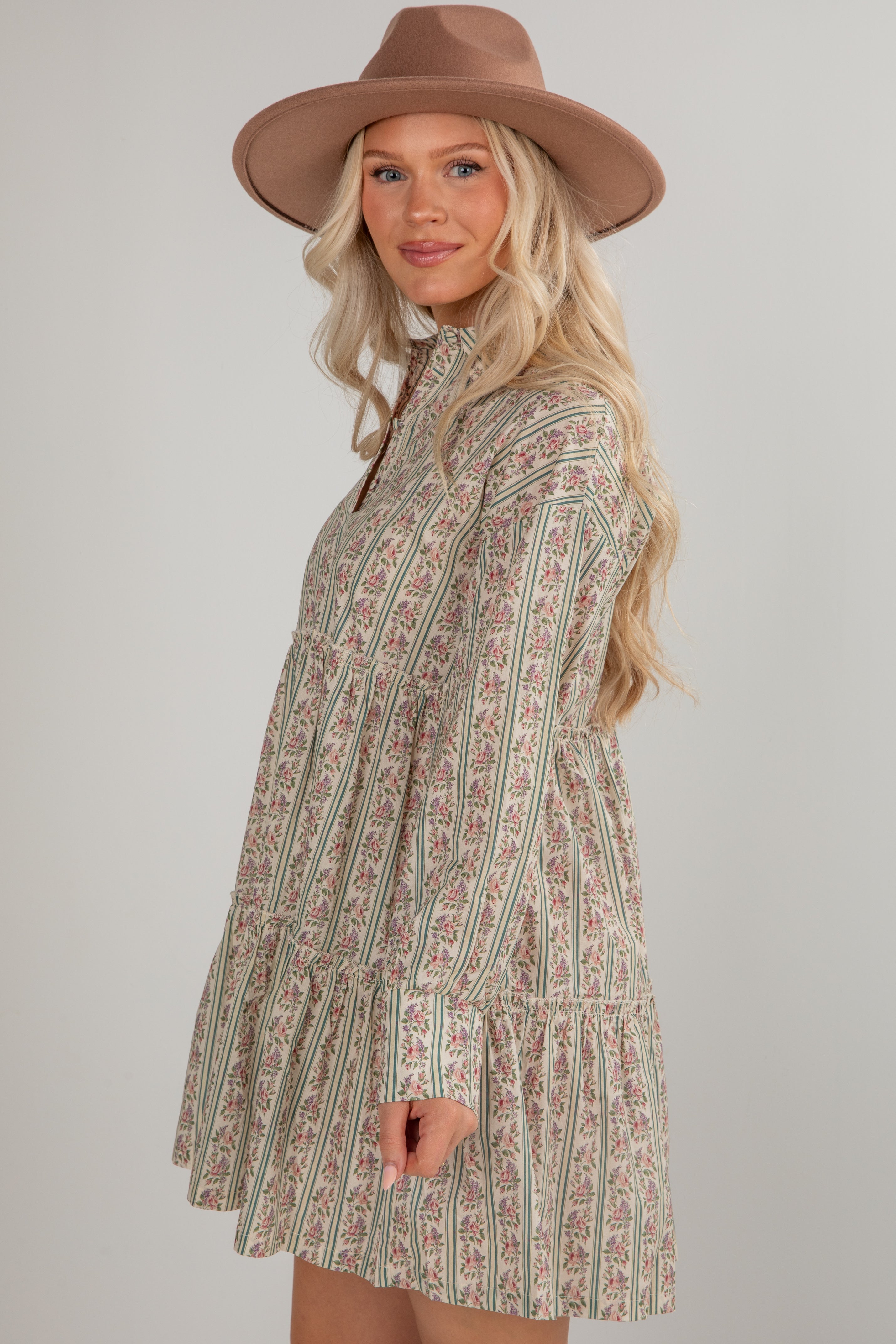 FINAL SALE - Spending Time Together Cream Floral Tiered Mini Dress