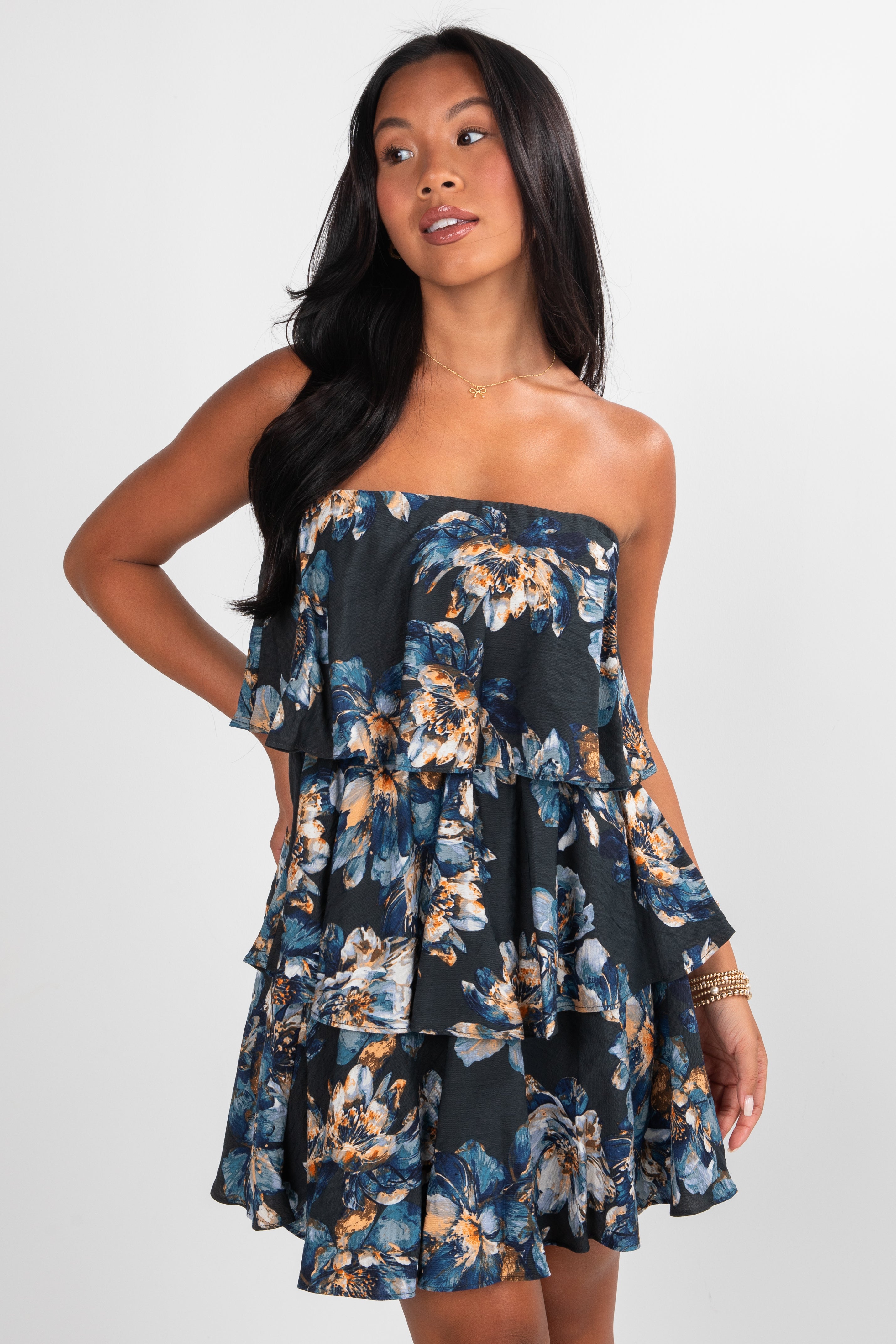 FINAL SALE - The Reason Why Navy Floral Strapless Mini Dress