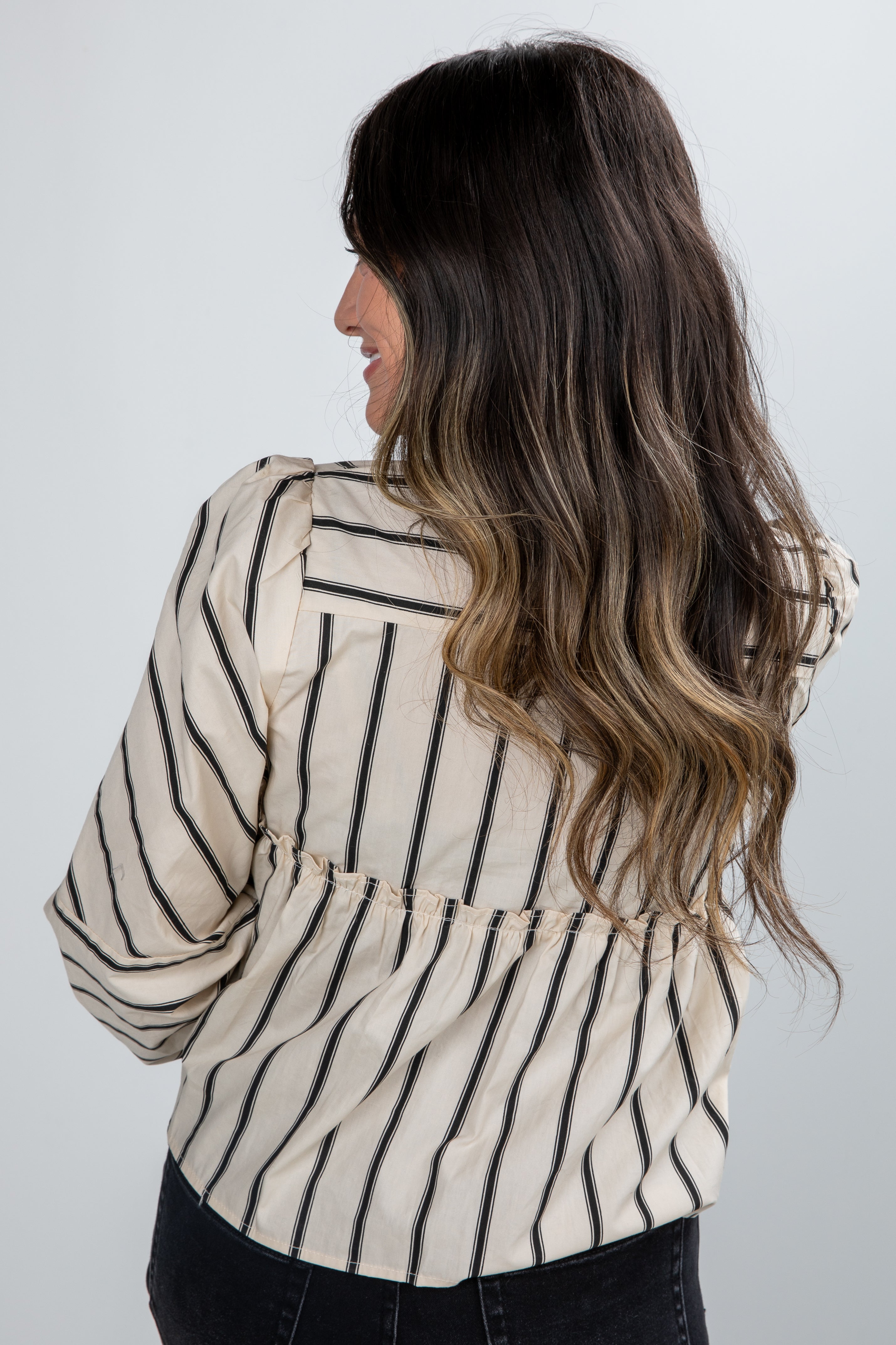 FINAL SALE - Classy Attitude Cream Striped Tie Blouse