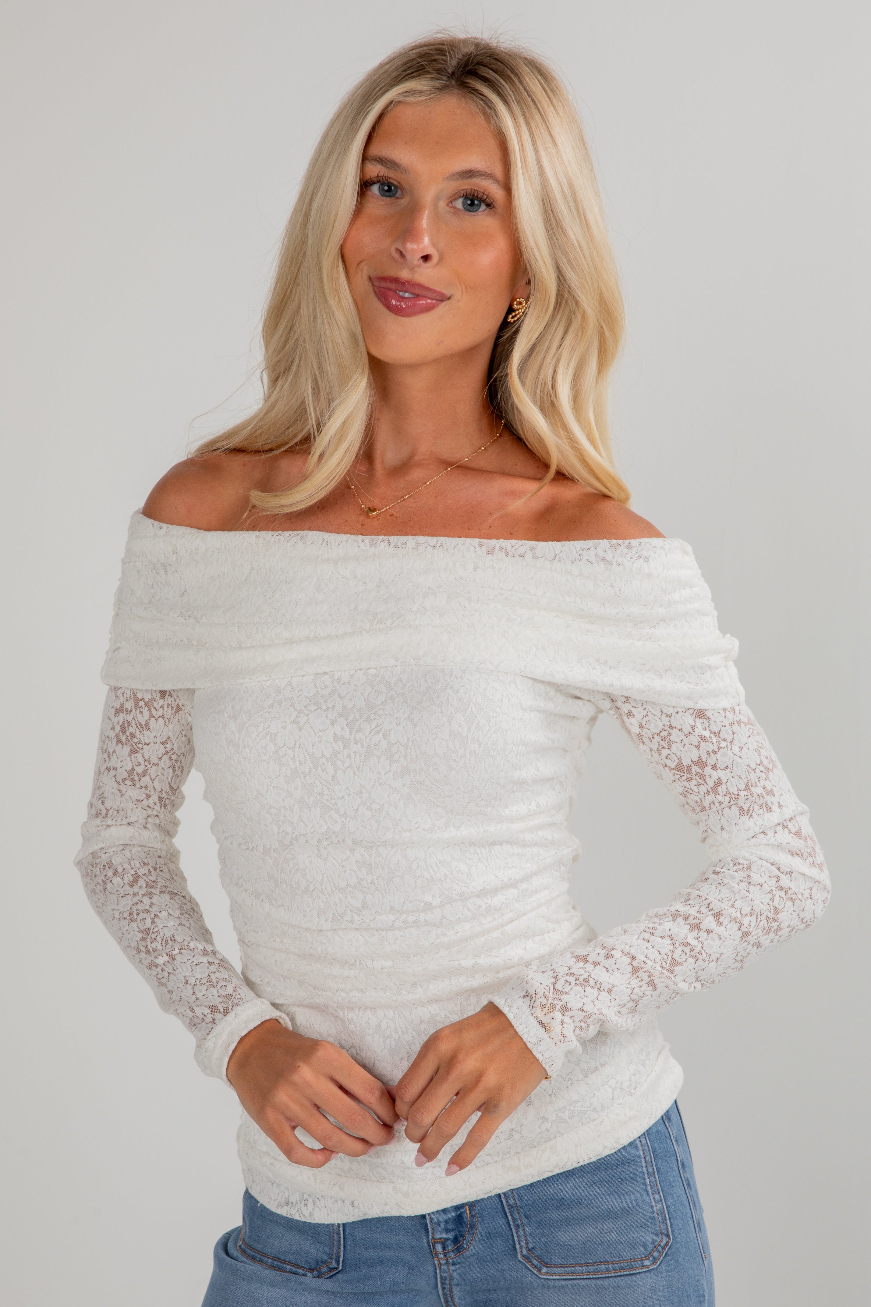 FINAL SALE - Feeling Cute White Lace Off-The-Shoulder Top