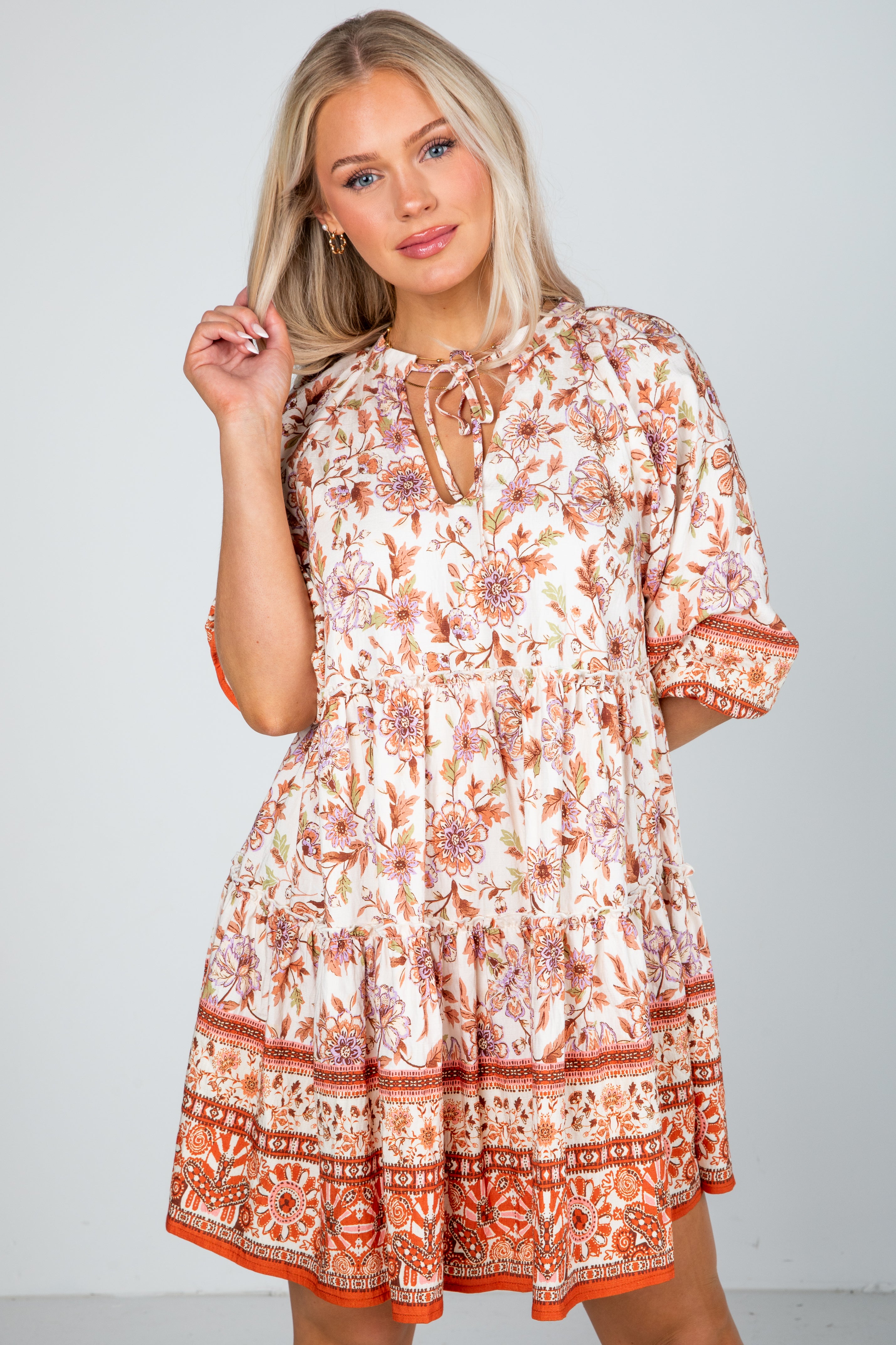 FINAL SALE - Fresh Perspective Ivory Floral Tiered Mini Dress