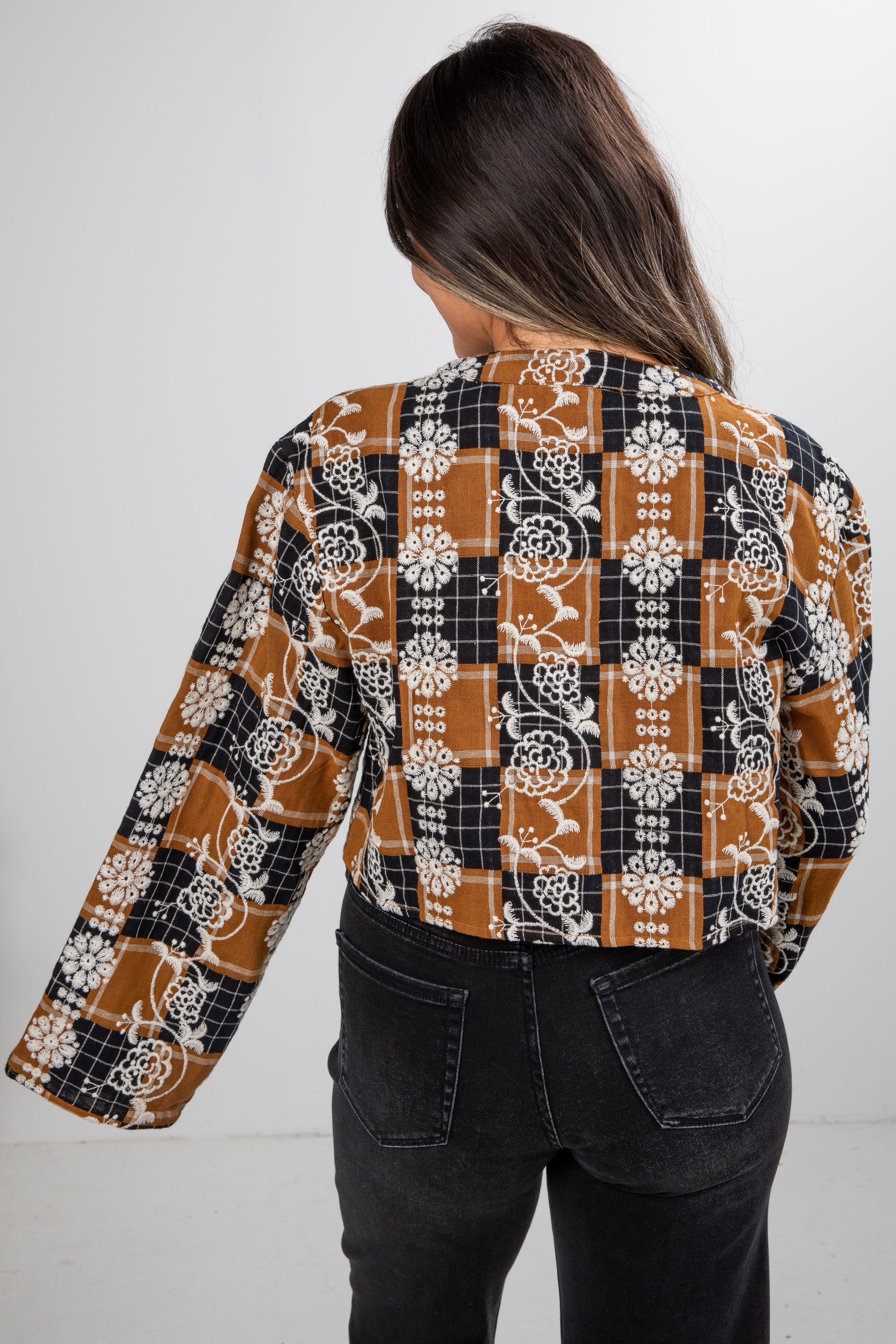 FINAL SALE - Wonderful Times Black Plaid Embroidered Tie Blouse