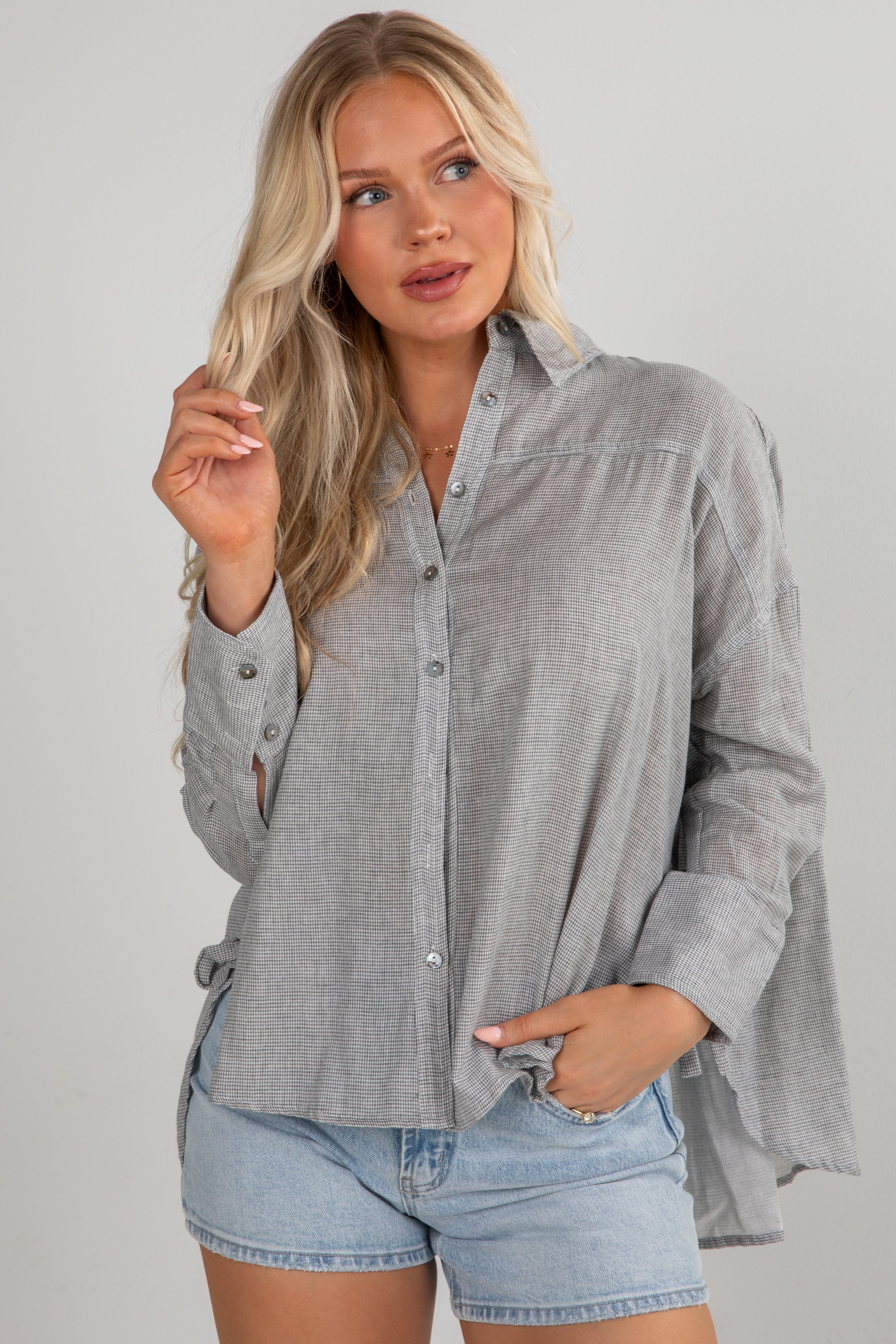 FINAL SALE - With You My Darling Grey Button-Up Blouse