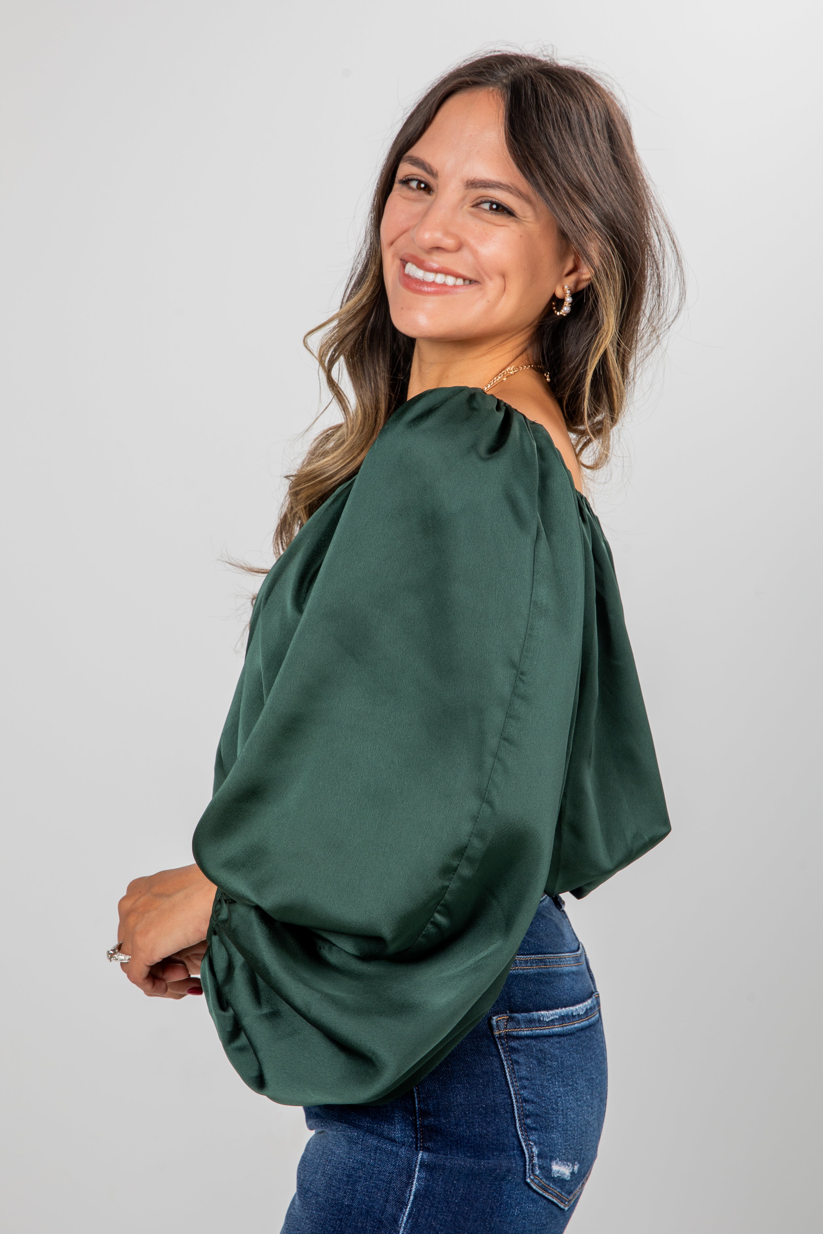 FINAL SALE - Lavish Looks Satin Off-The-Shoulder Blouse