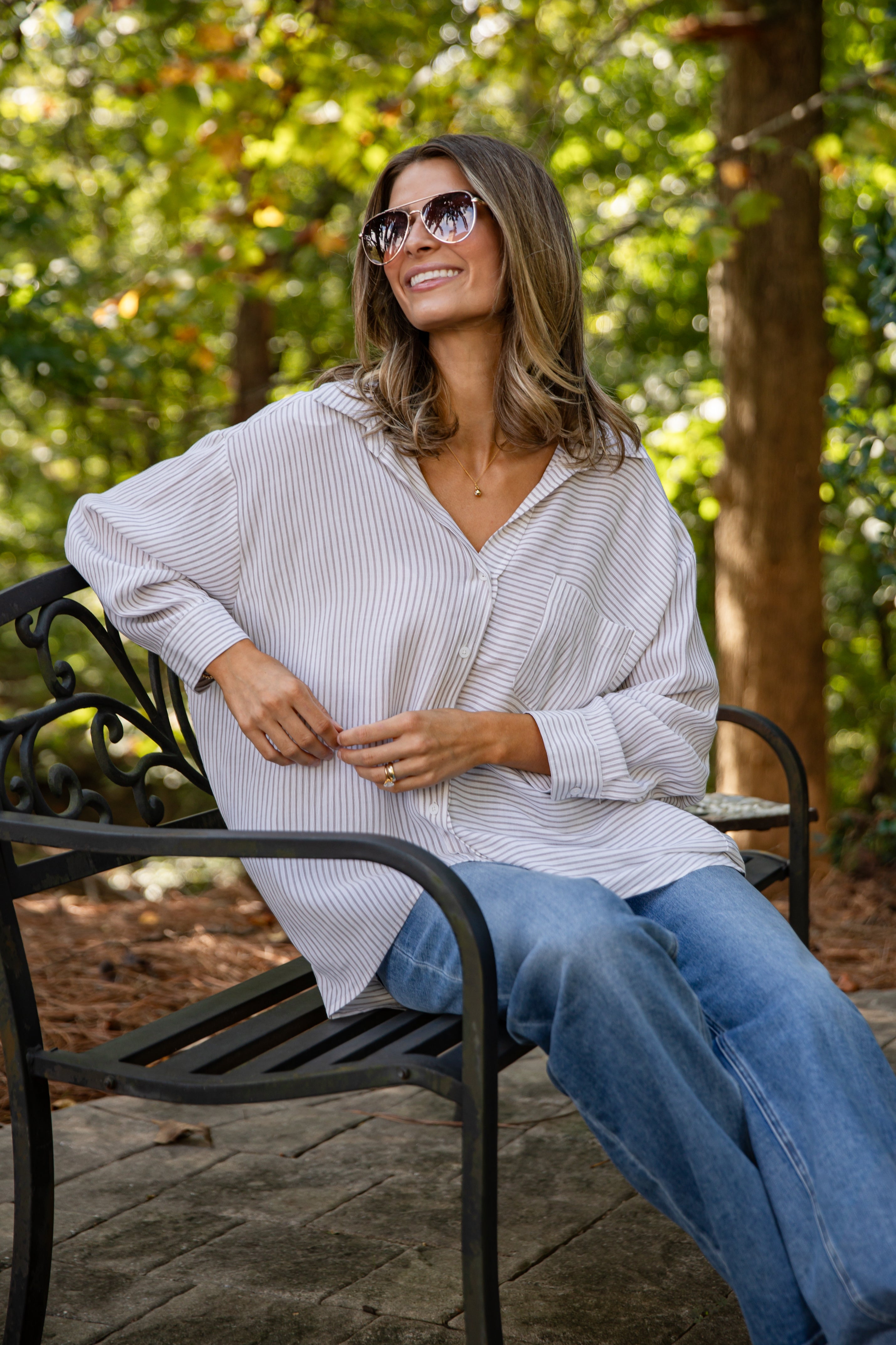 FINAL SALE - This Is The Day Off White Striped Button-Up Blouse