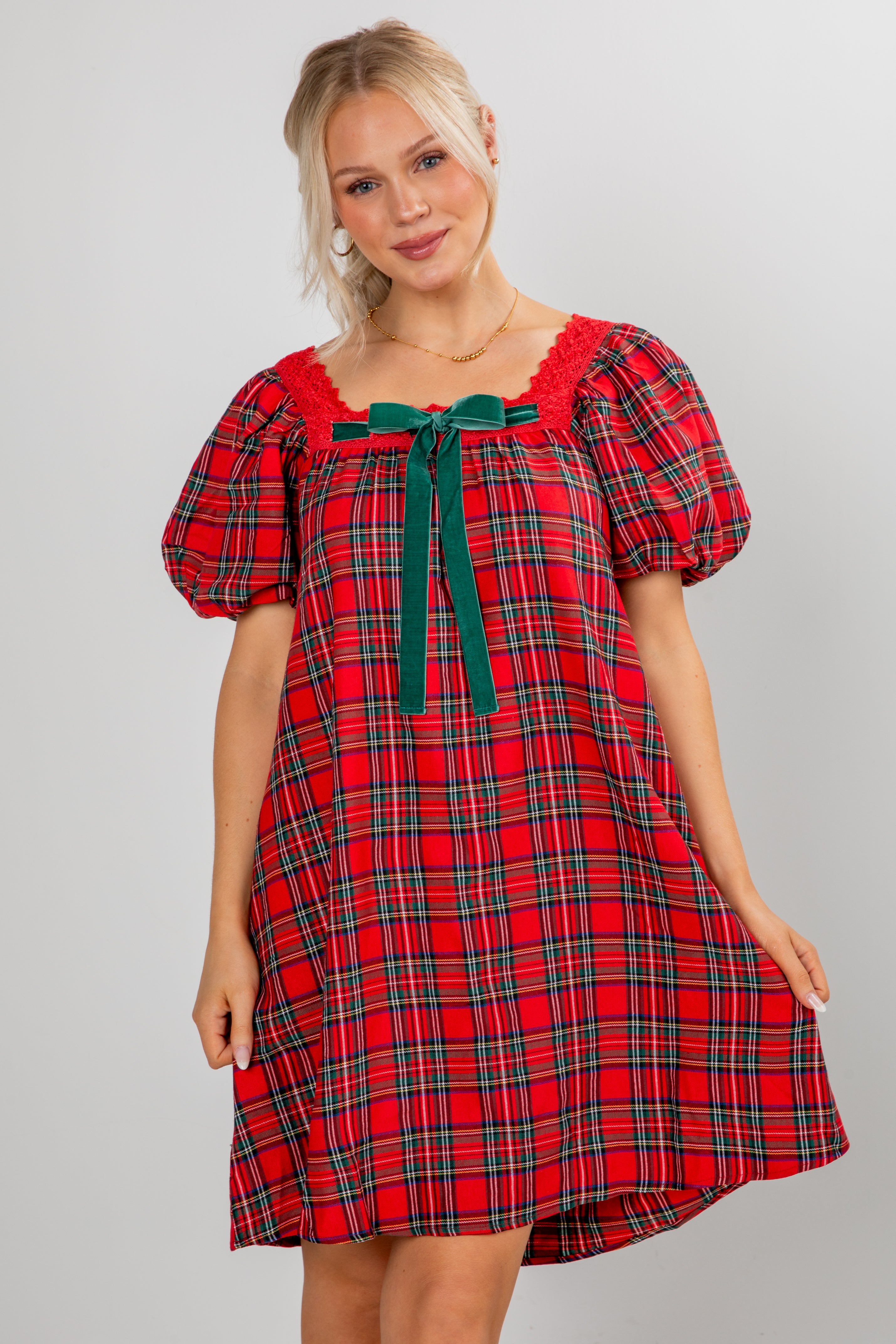FINAL SALE - Home For The Holidays Red Plaid Mini Dress