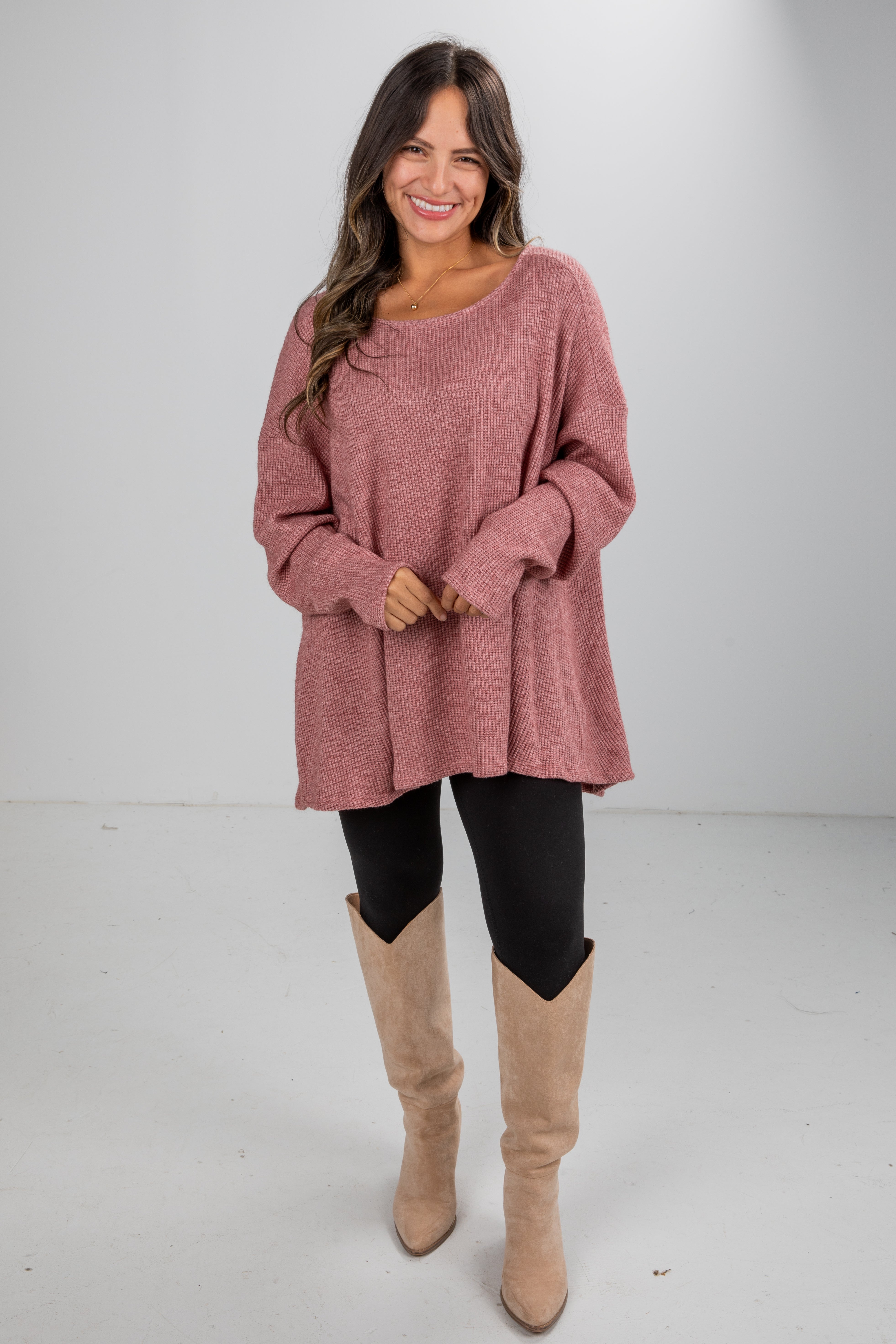 FINAL SALE - Fireside Flirt Waffle Knit Top - DU DEAL