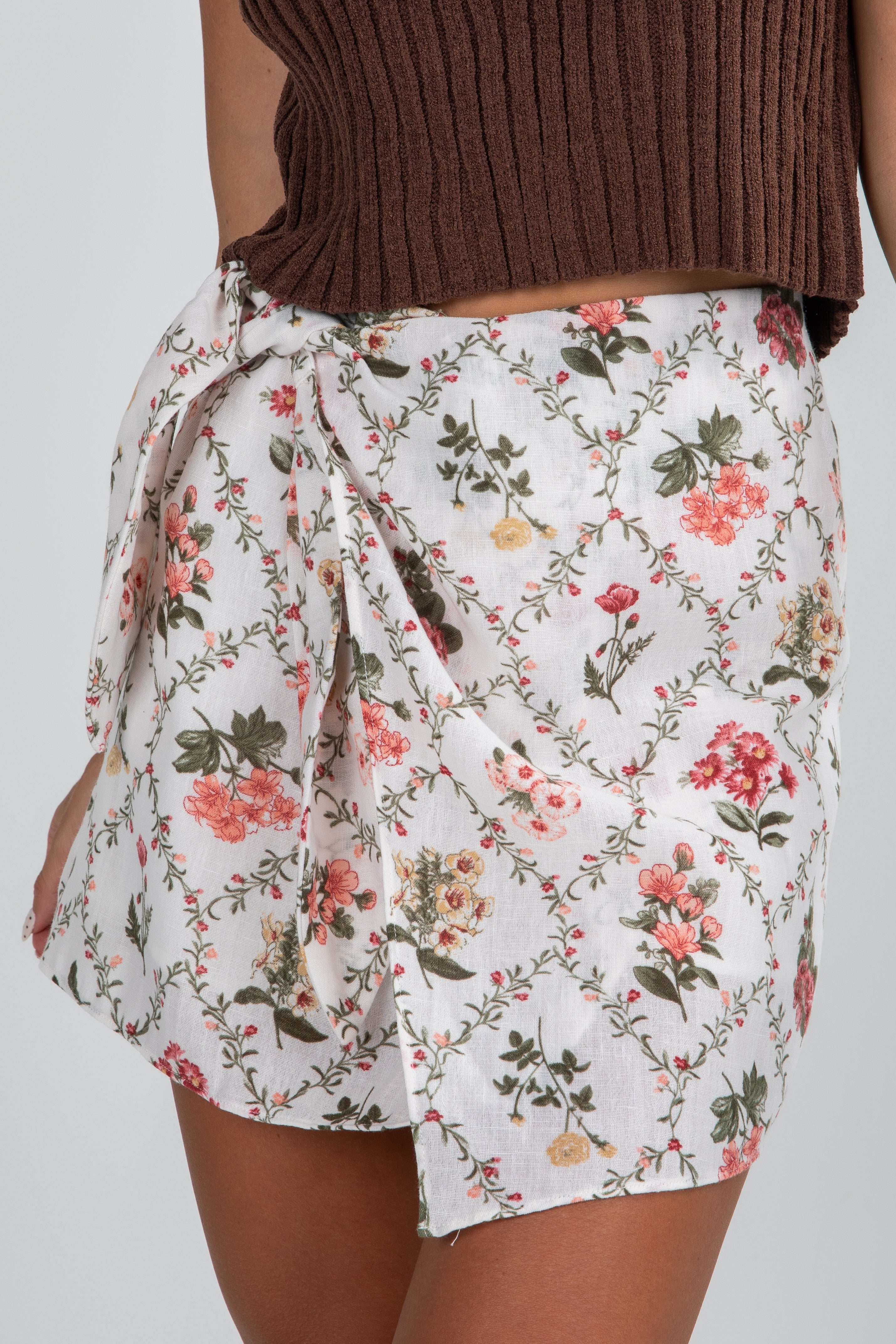 FINAL SALE - Never Too Late Natural Floral Skort