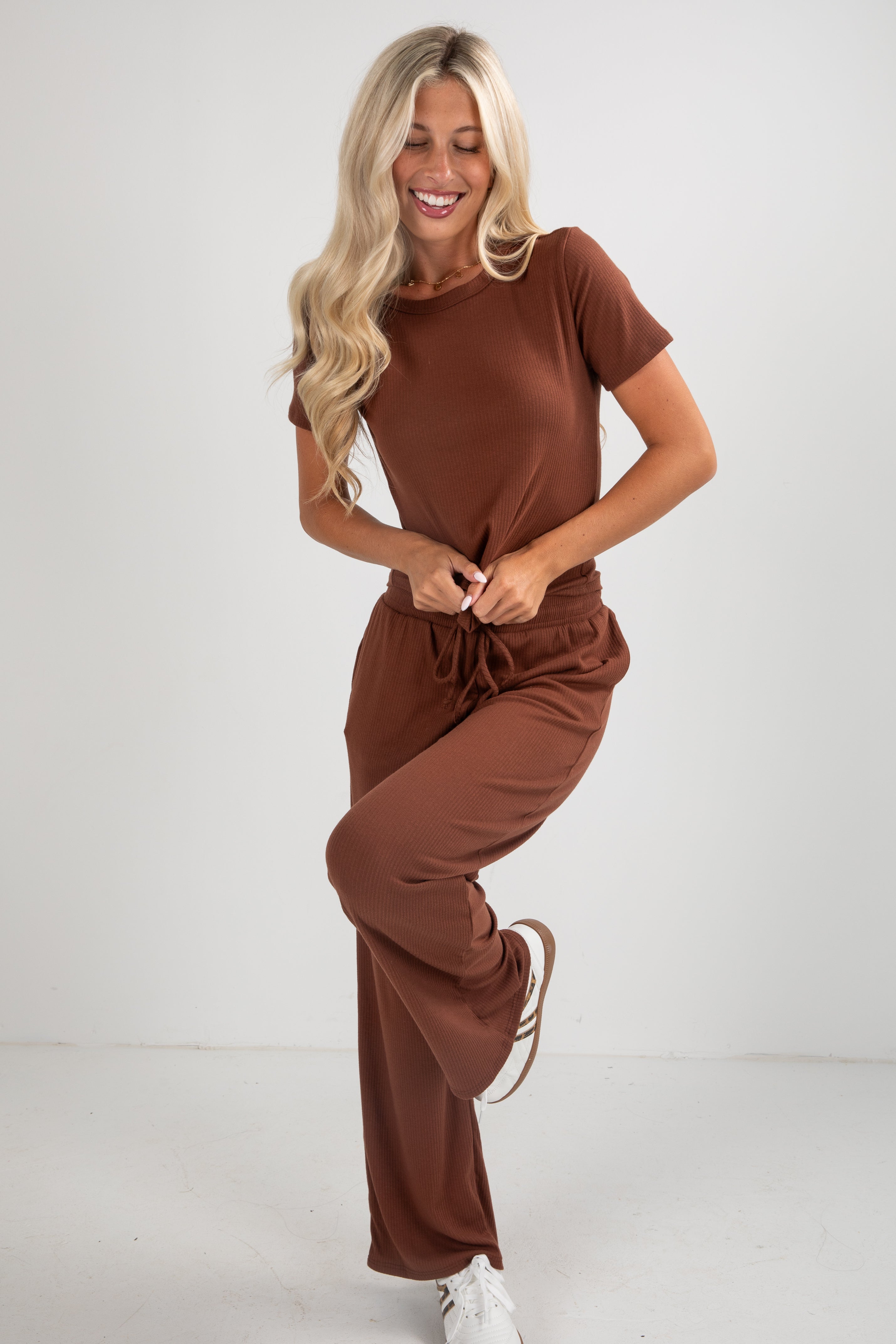 FINAL SALE - Soft Statement Brown Ribbed Knit Tee - DU DEAL