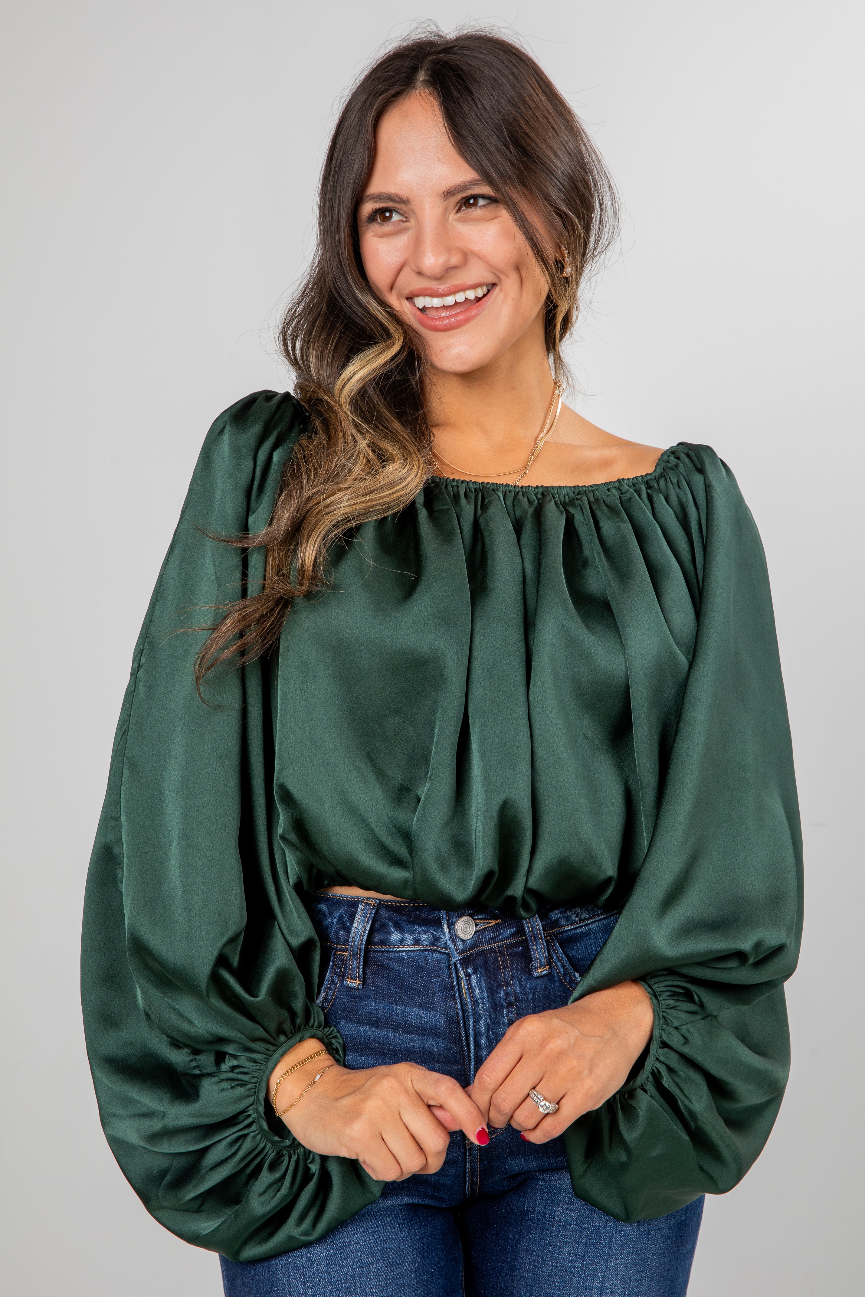 FINAL SALE - Lavish Looks Satin Off-The-Shoulder Blouse
