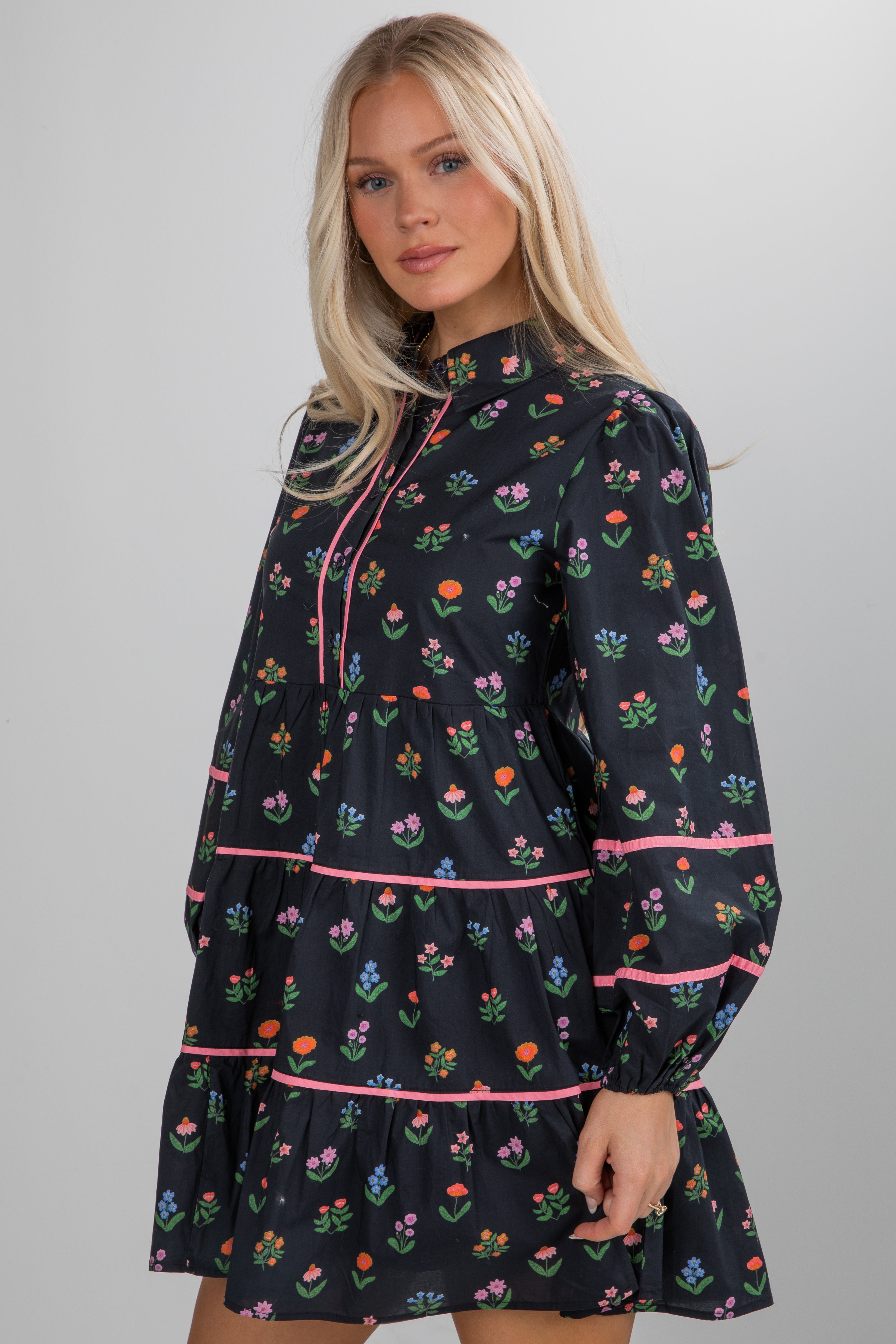 FINAL SALE - Meadow Mood Black Floral Mini Dress