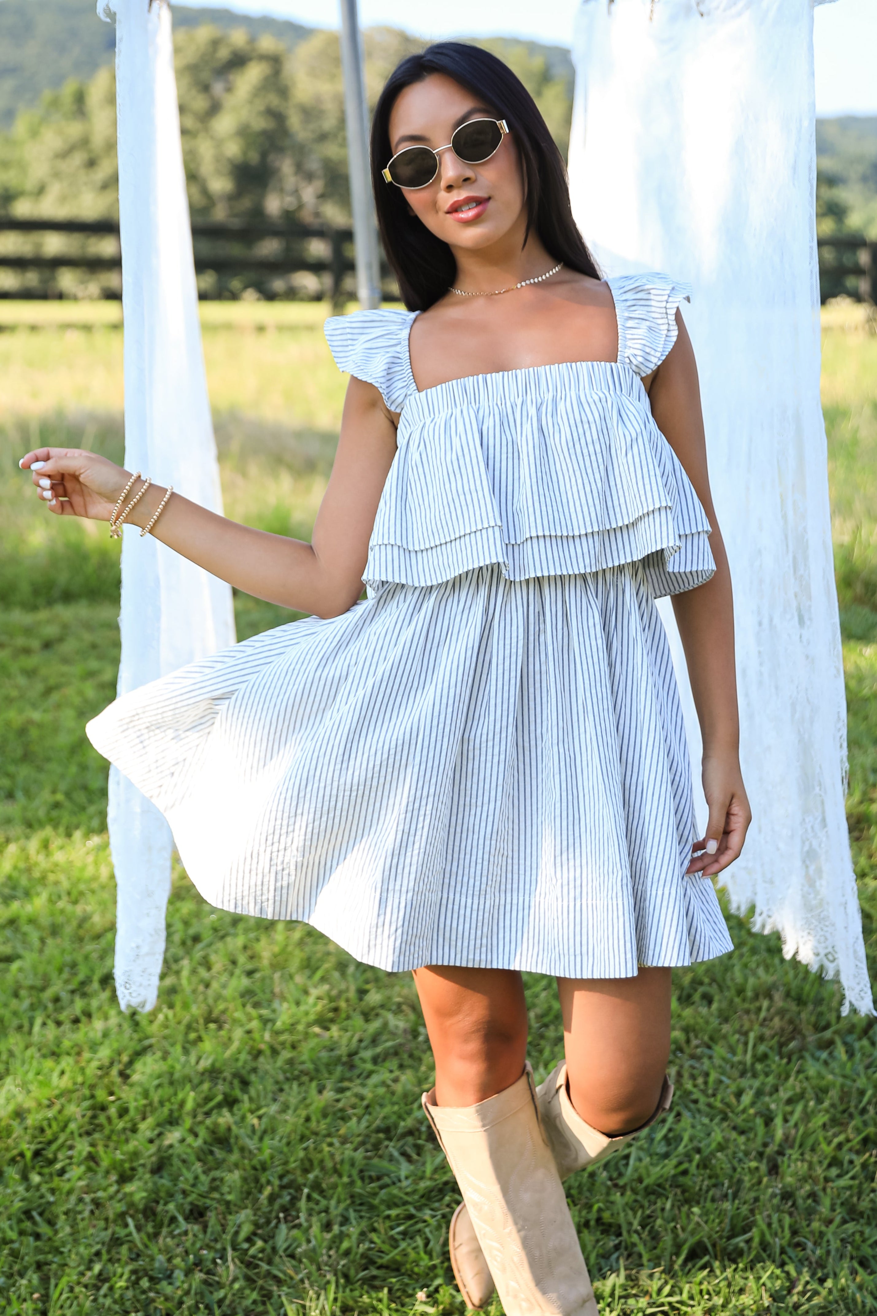 FINAL SALE - Full Of Love White Striped Ruffle Mini Dress