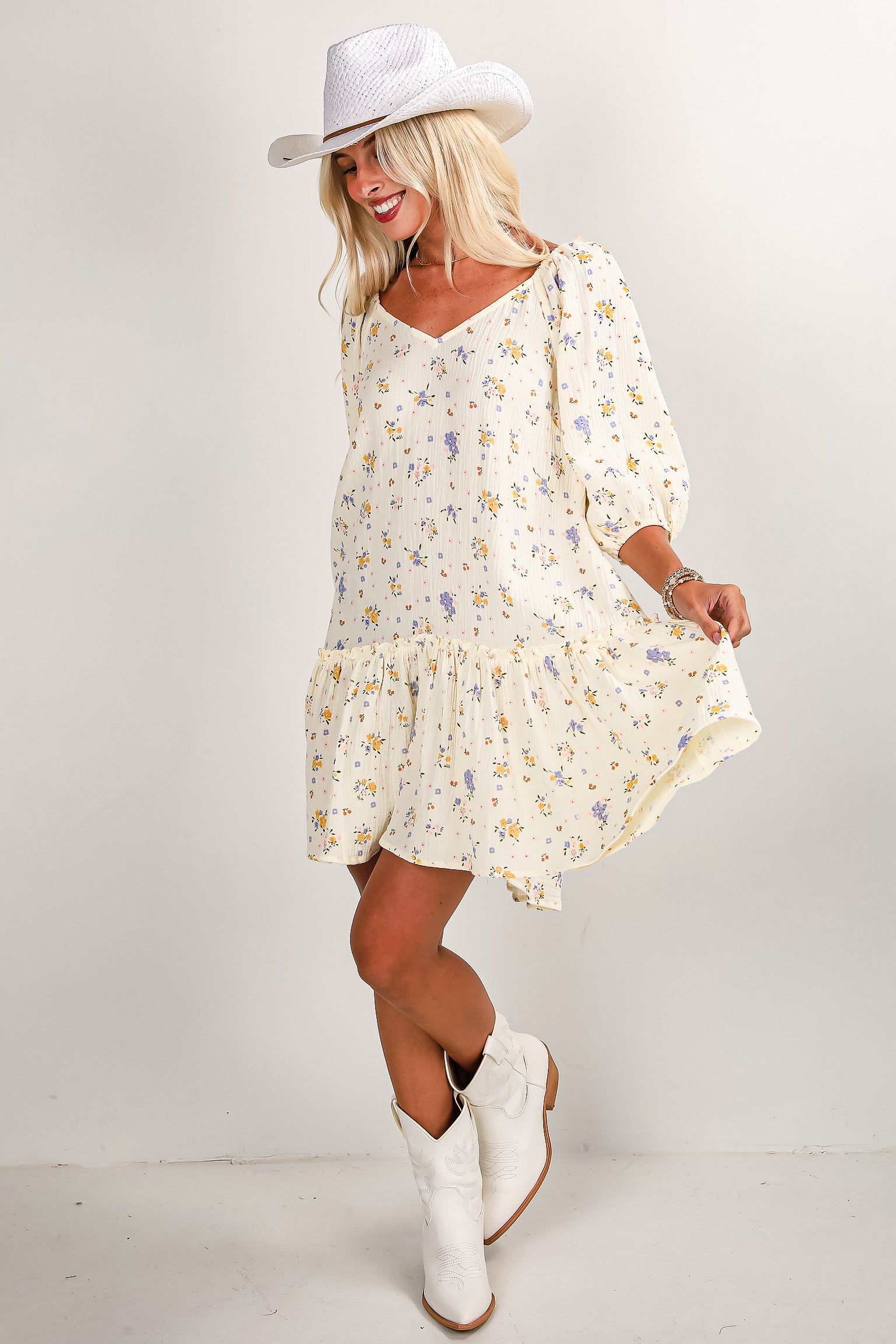 FINAL SALE - Whatever I Want Cream Linen Floral Mini Dress