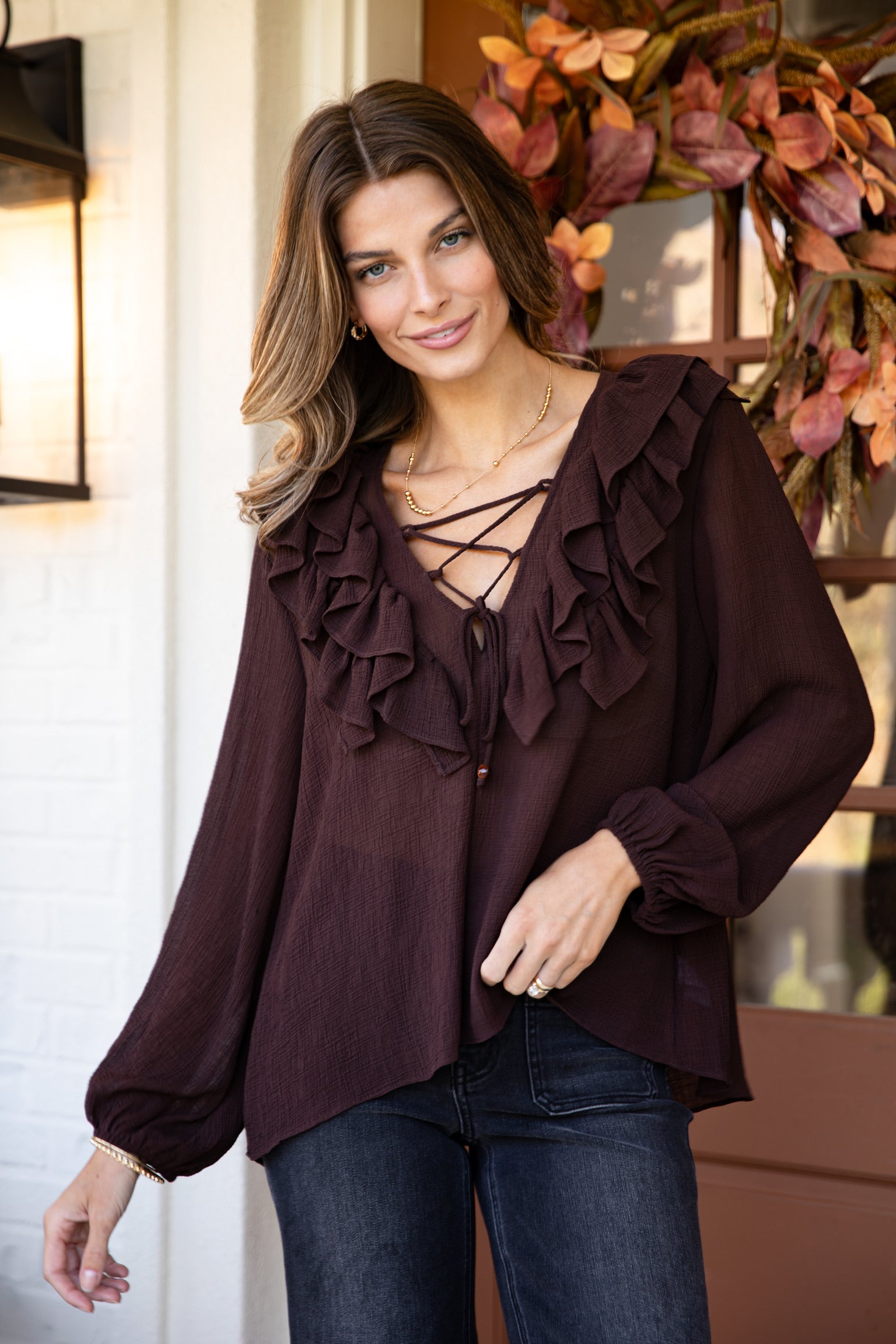 FINAL SALE - Jump At The Chance Brown Blouse