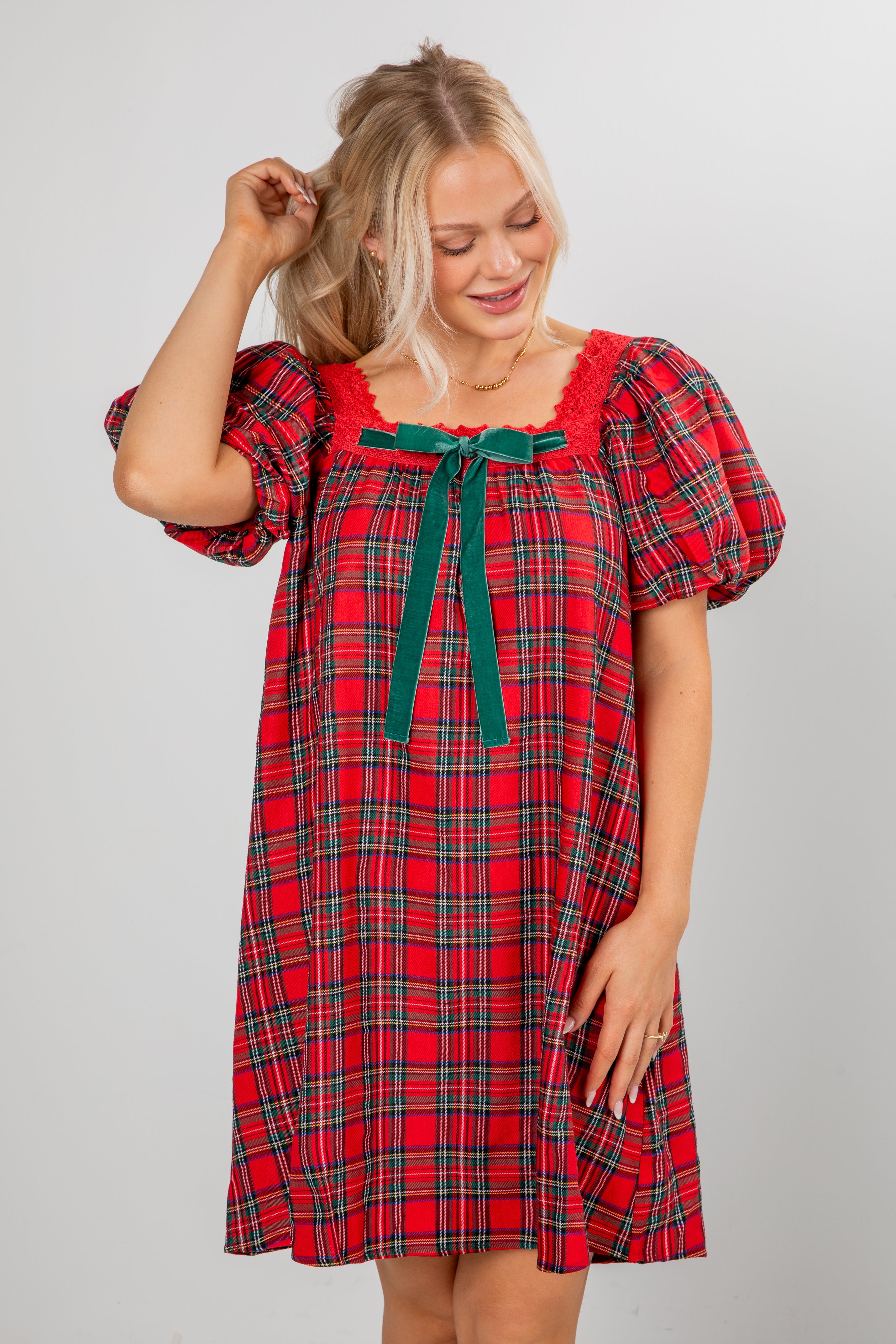 FINAL SALE - Home For The Holidays Red Plaid Mini Dress