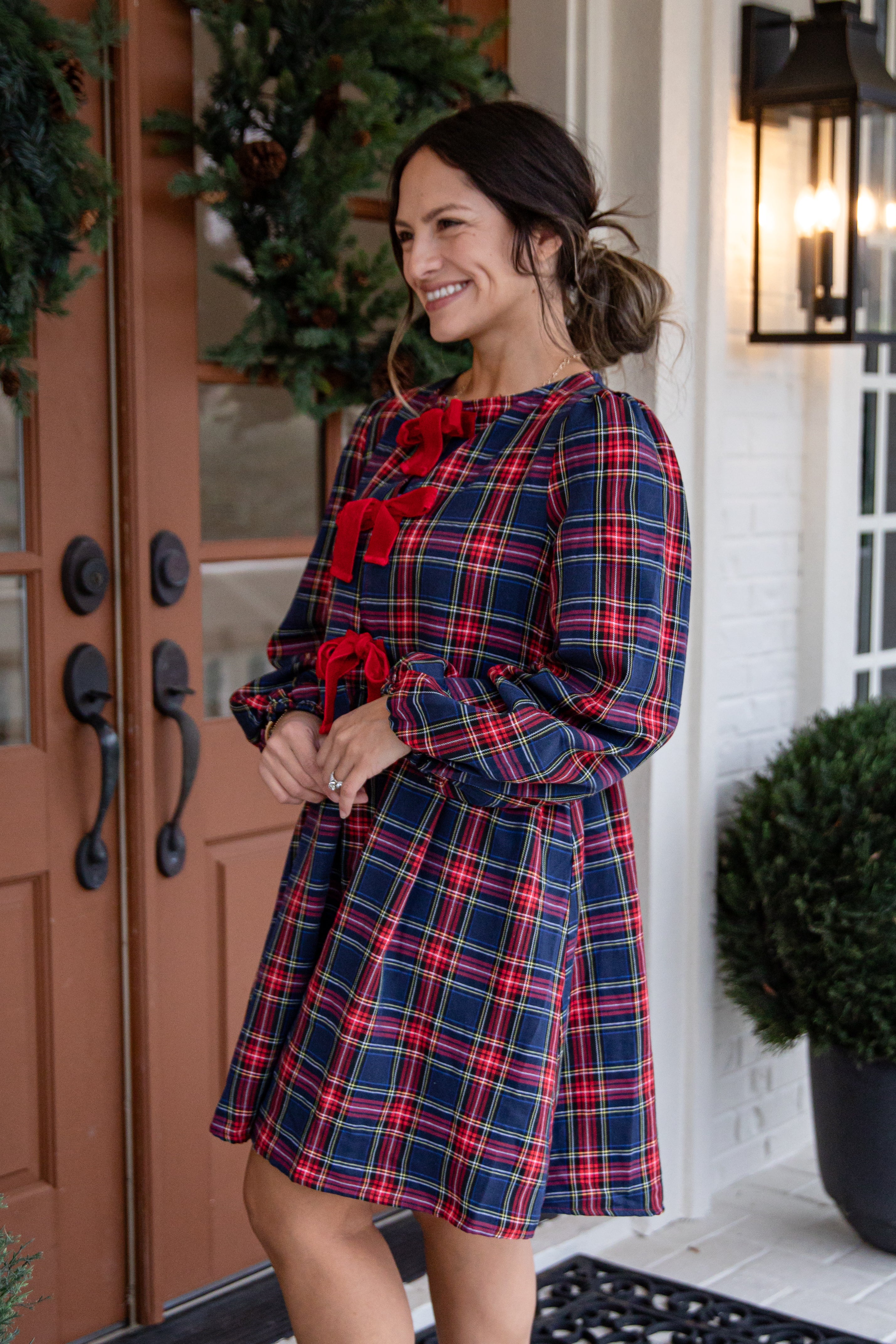 FINAL SALE - Holiday Hearth Red + Navy Plaid Mini Dress