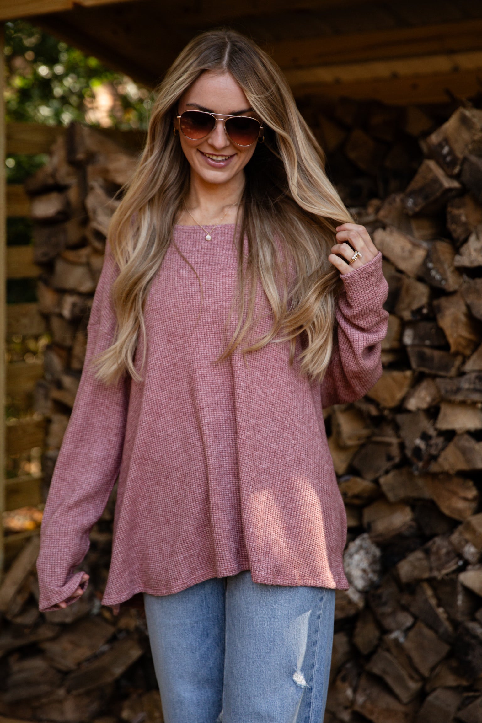 FINAL SALE - Fireside Flirt Waffle Knit Top - DU DEAL