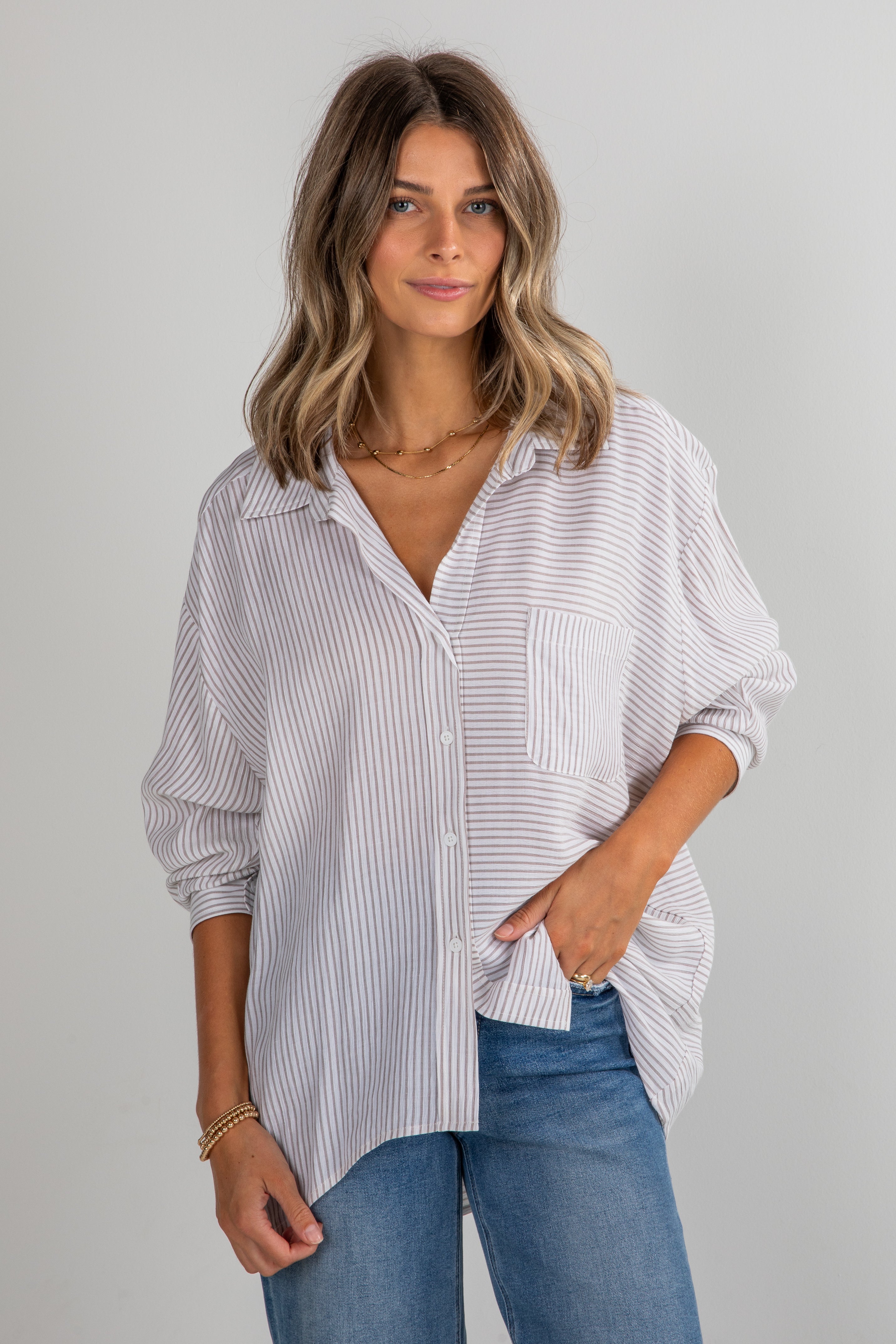 FINAL SALE - This Is The Day Off White Striped Button-Up Blouse