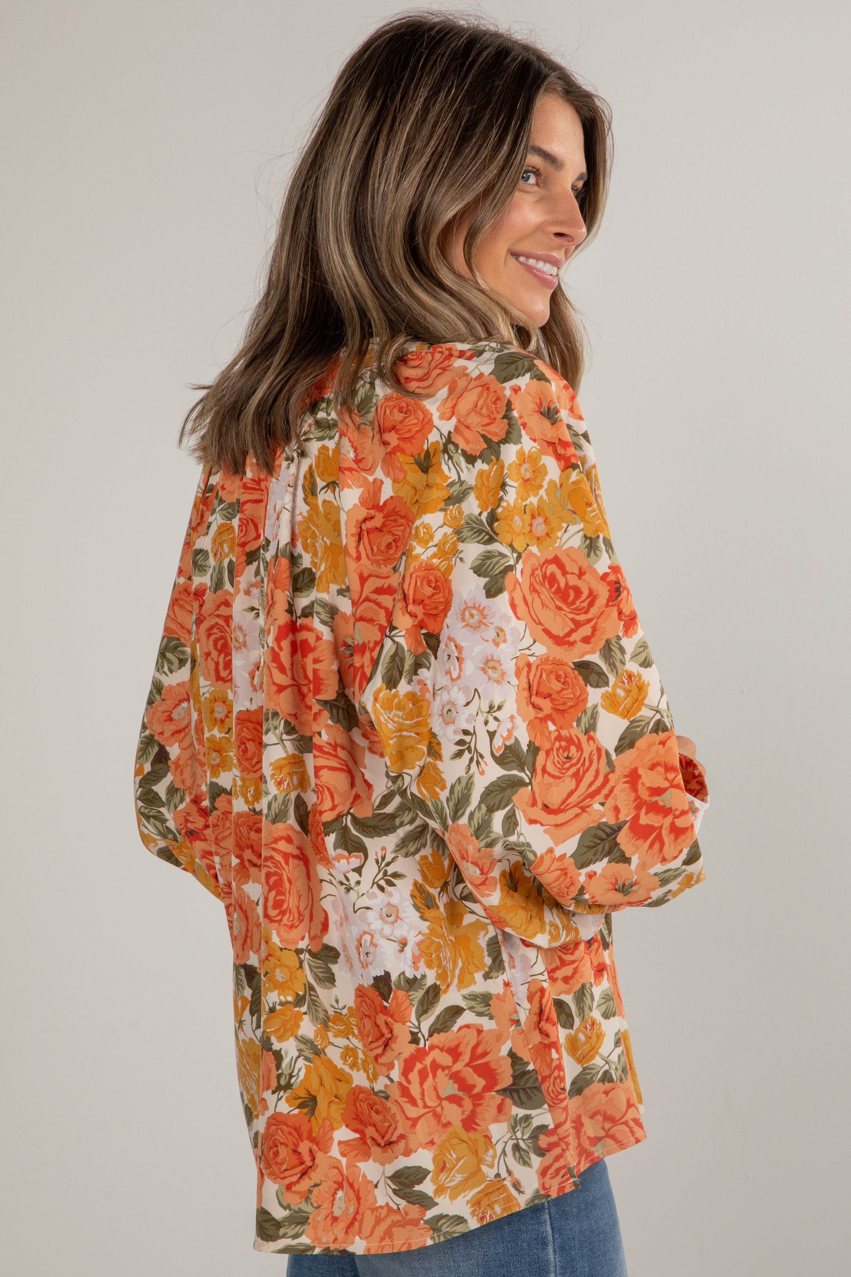 FINAL SALE - Out Of The Garden Orange Floral Blouse