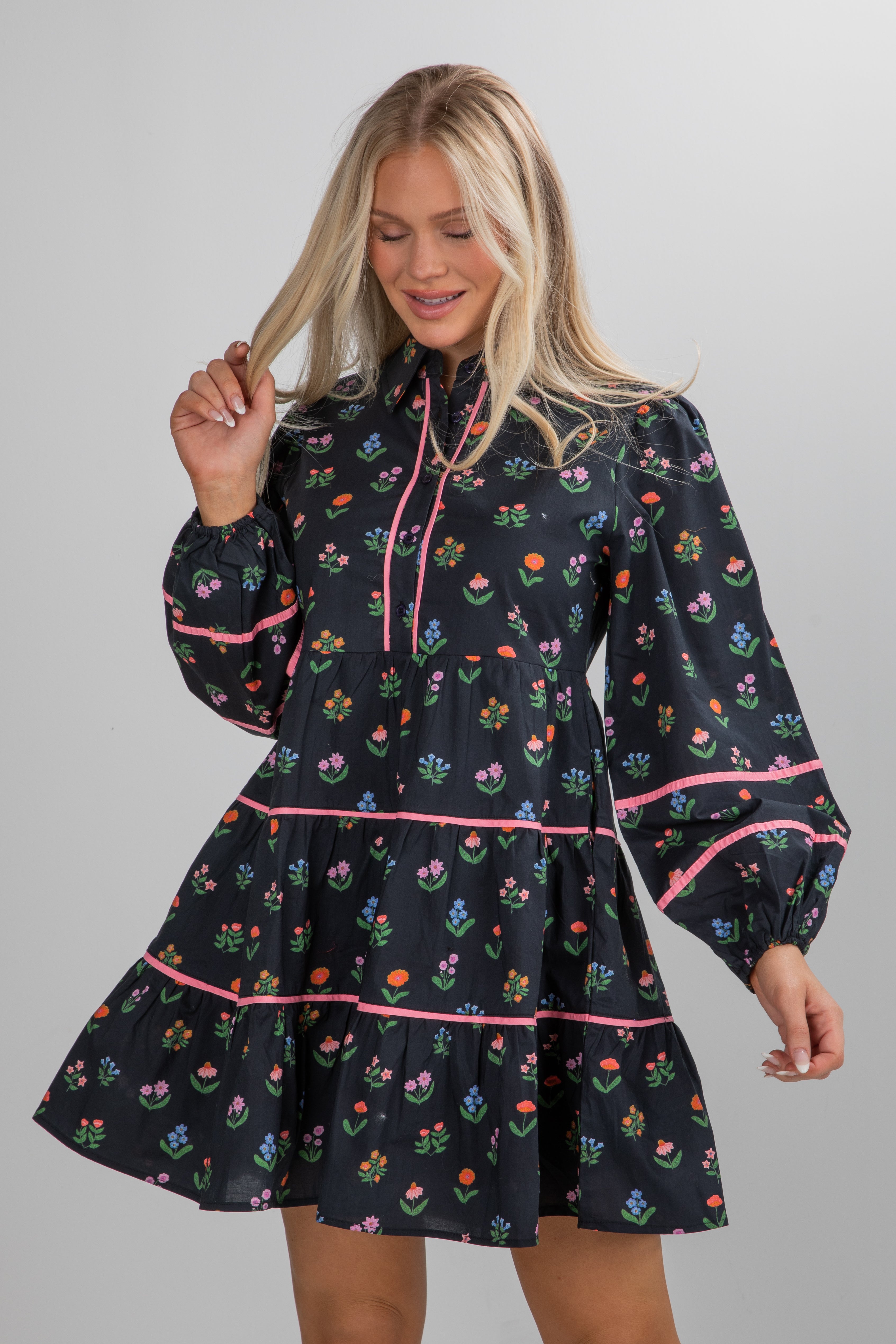 FINAL SALE - Meadow Mood Black Floral Mini Dress