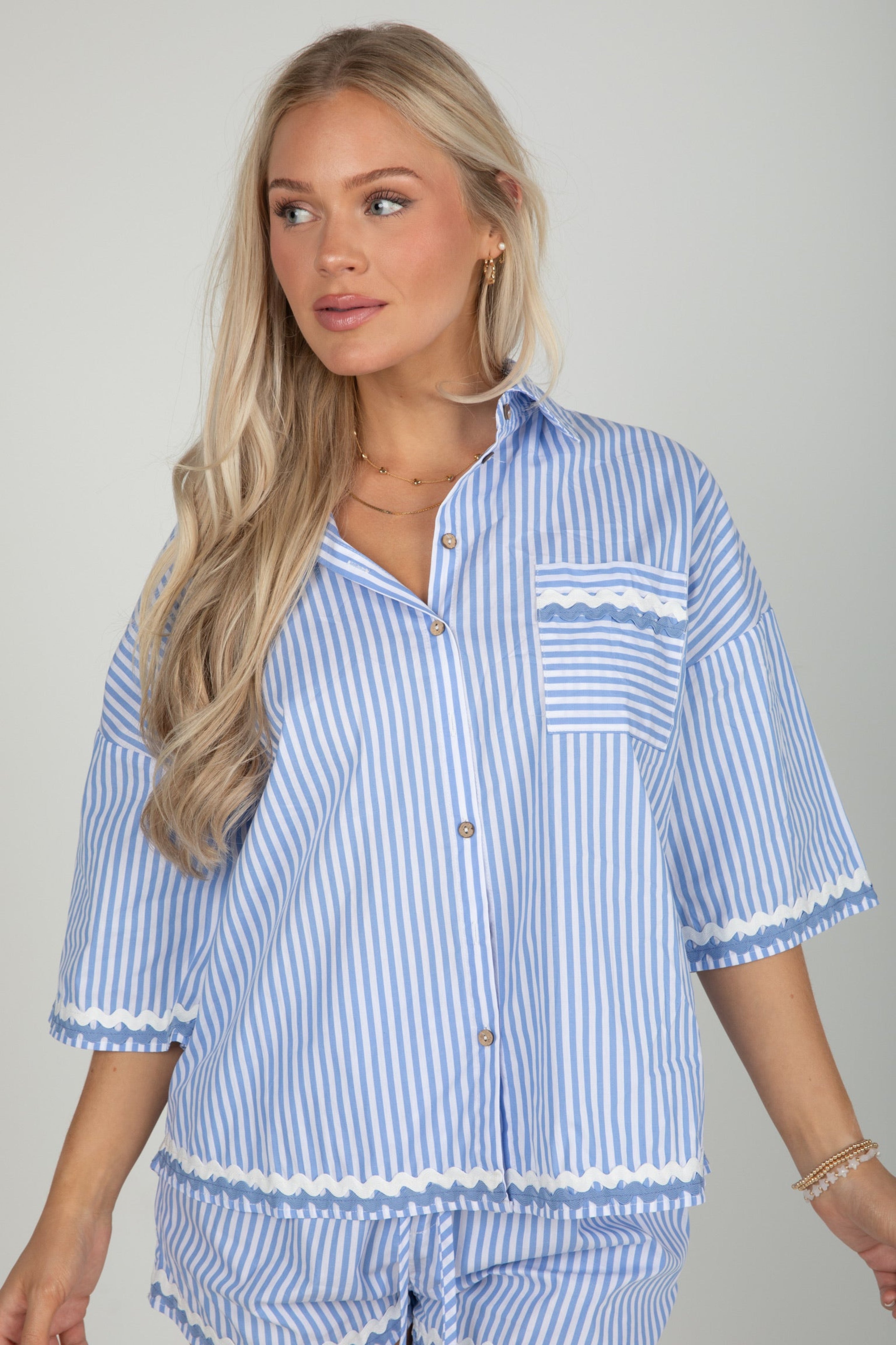 FINAL SALE - Call Me Yours Blue Striped Blouse - DU DEAL