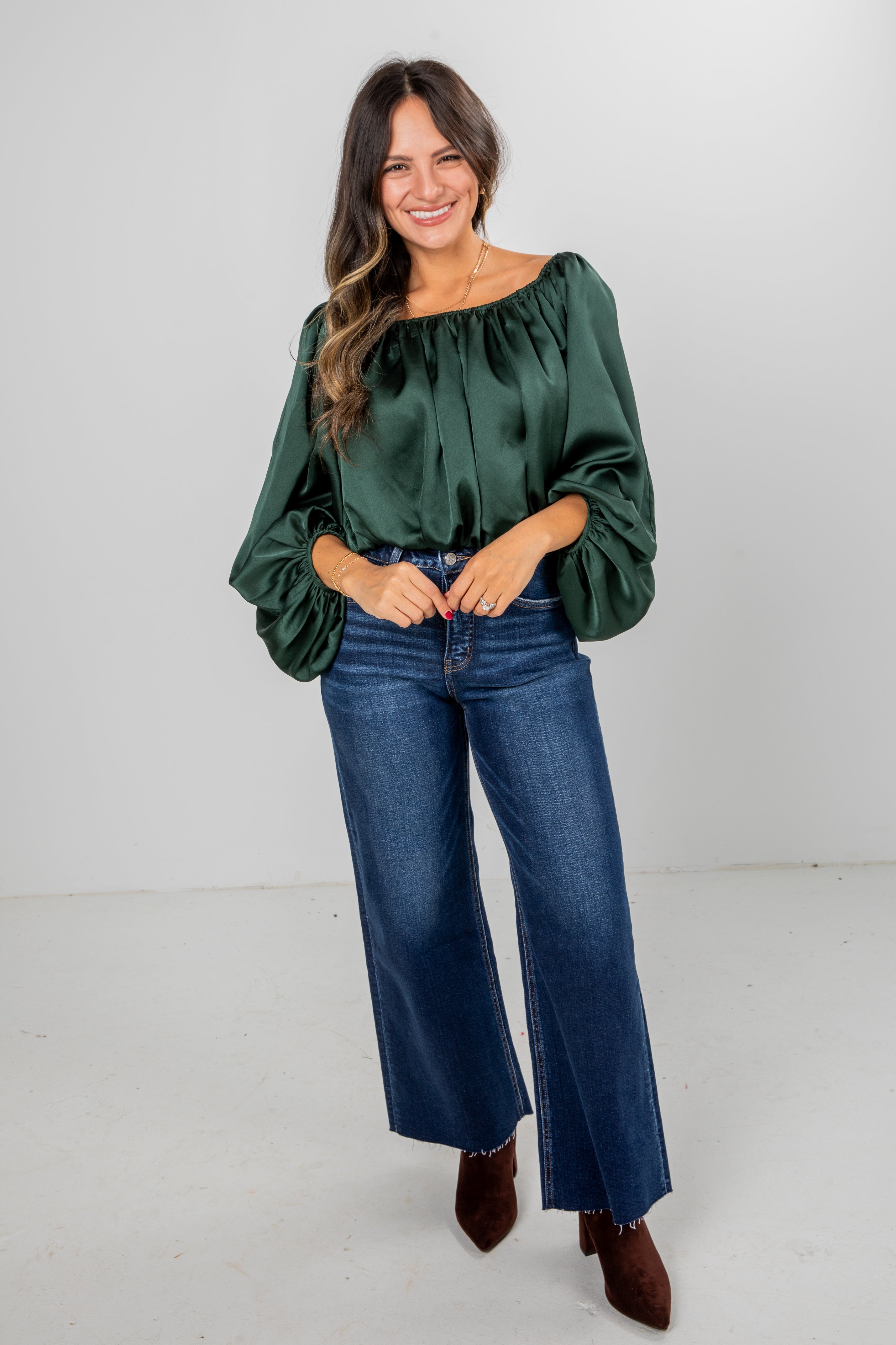 FINAL SALE - Lavish Looks Satin Off-The-Shoulder Blouse