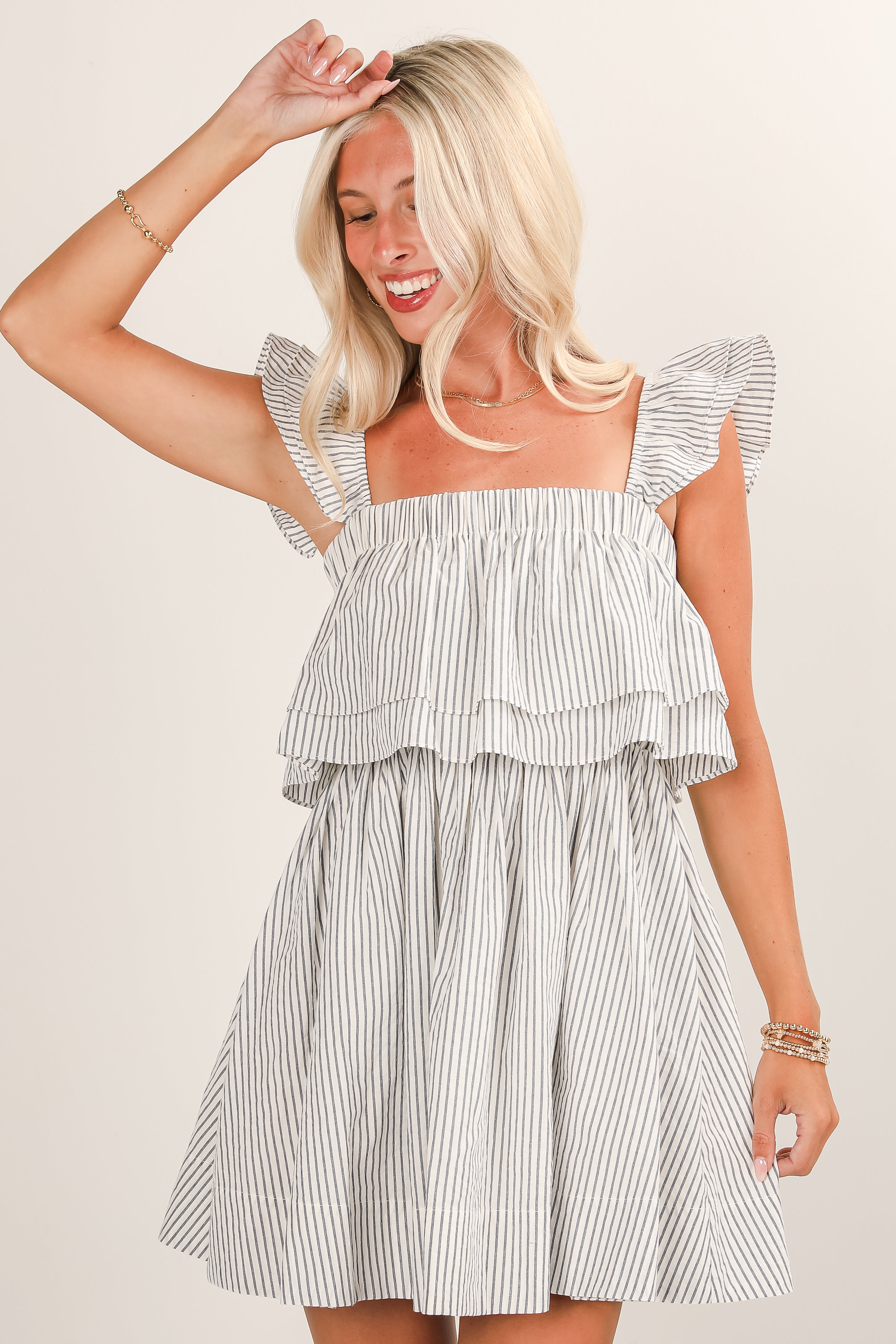FINAL SALE - Full Of Love White Striped Ruffle Mini Dress