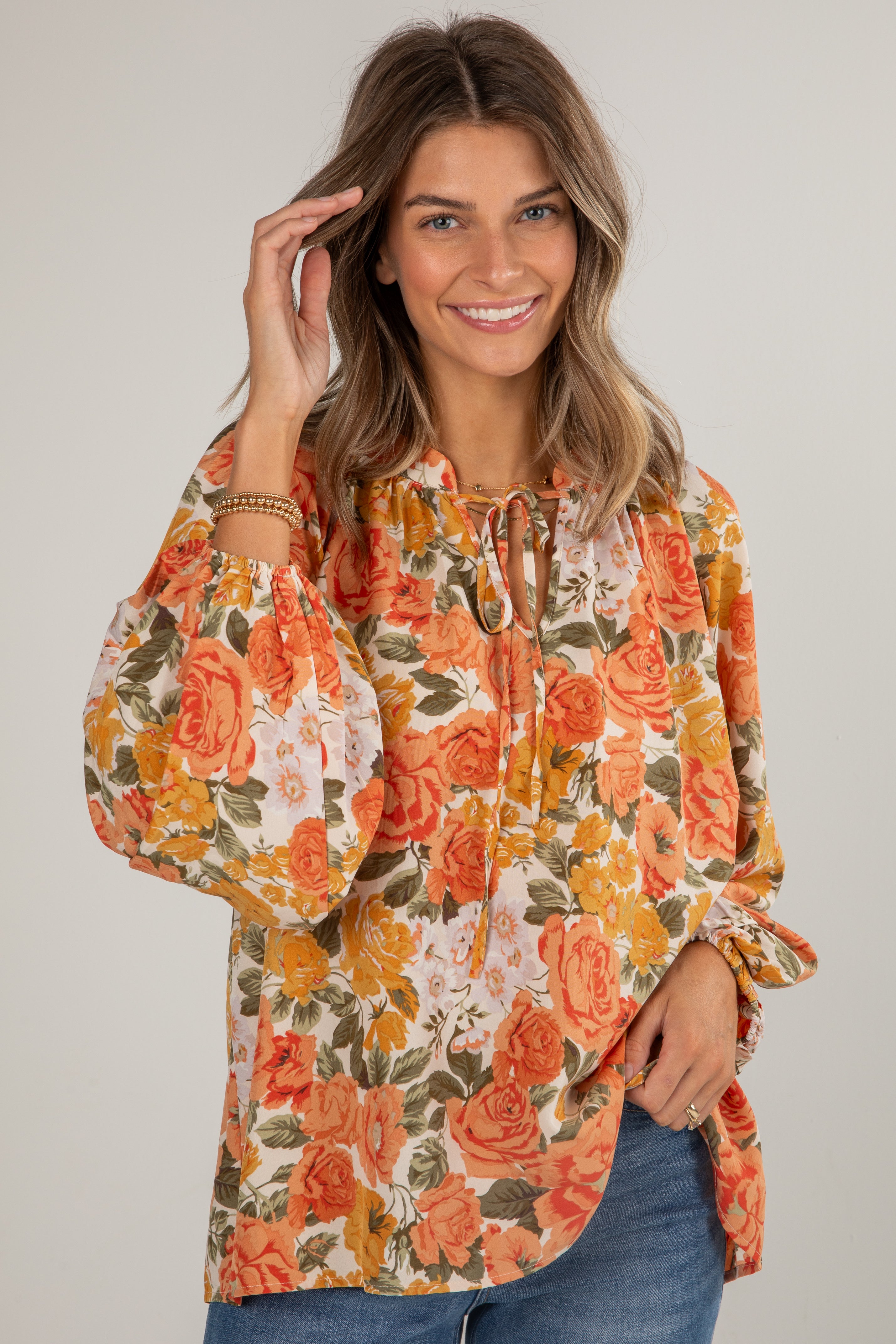 FINAL SALE - Out Of The Garden Orange Floral Blouse