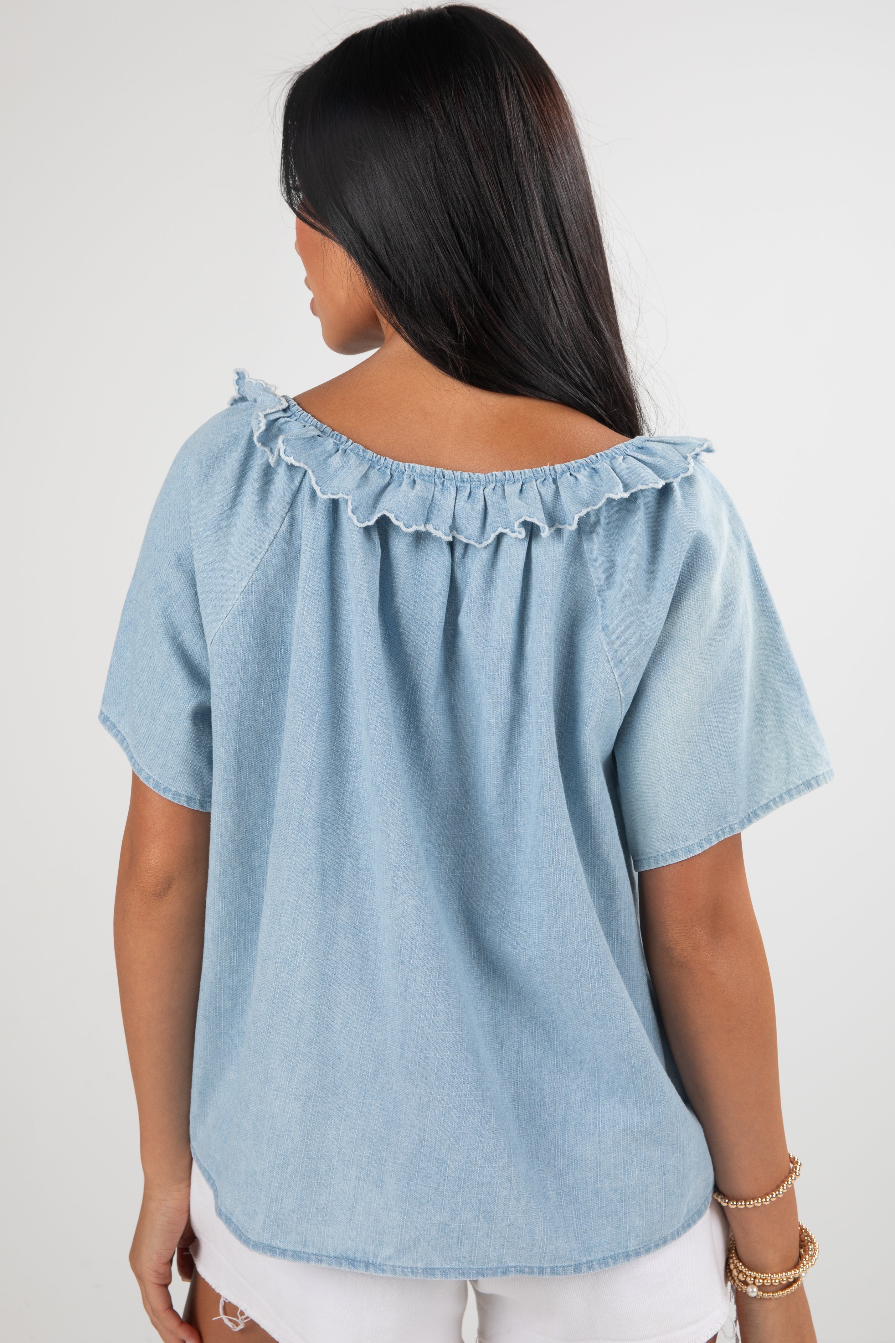 FINAL SALE - Something New Light Denim Blouse