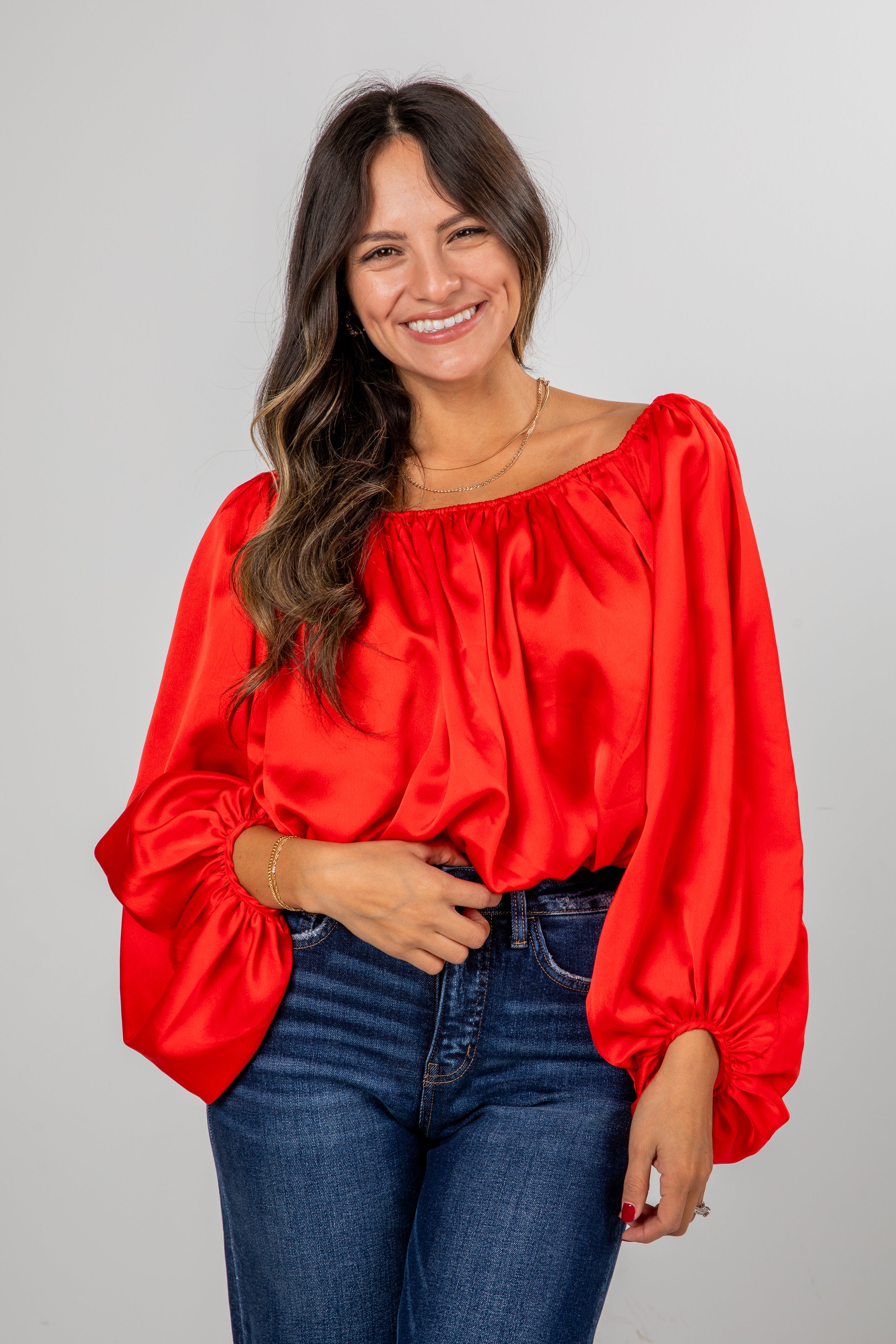 FINAL SALE - Lavish Looks Satin Off-The-Shoulder Blouse