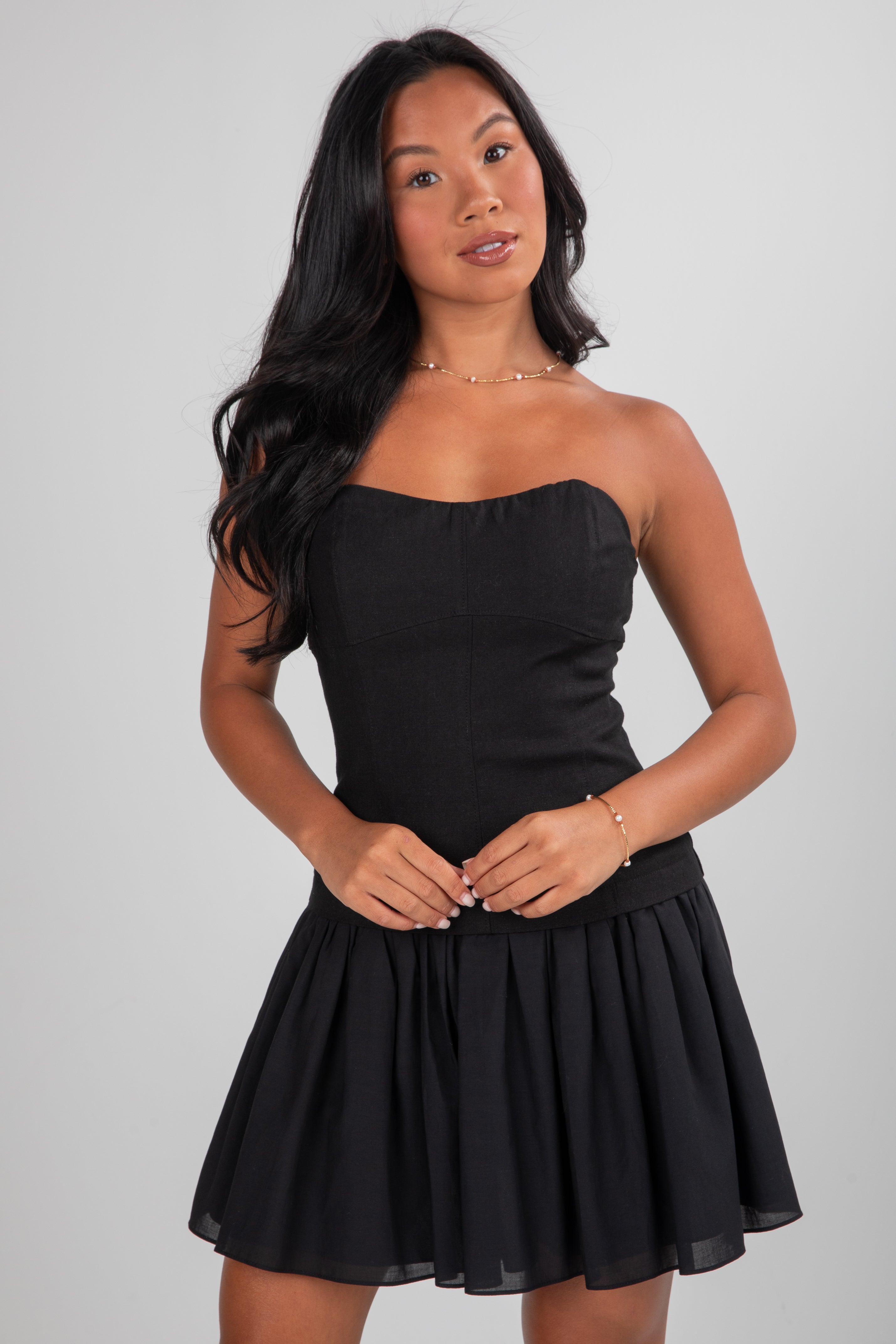 FINAL SALE - Just For You Black Strapless Drop Waist Mini Dress