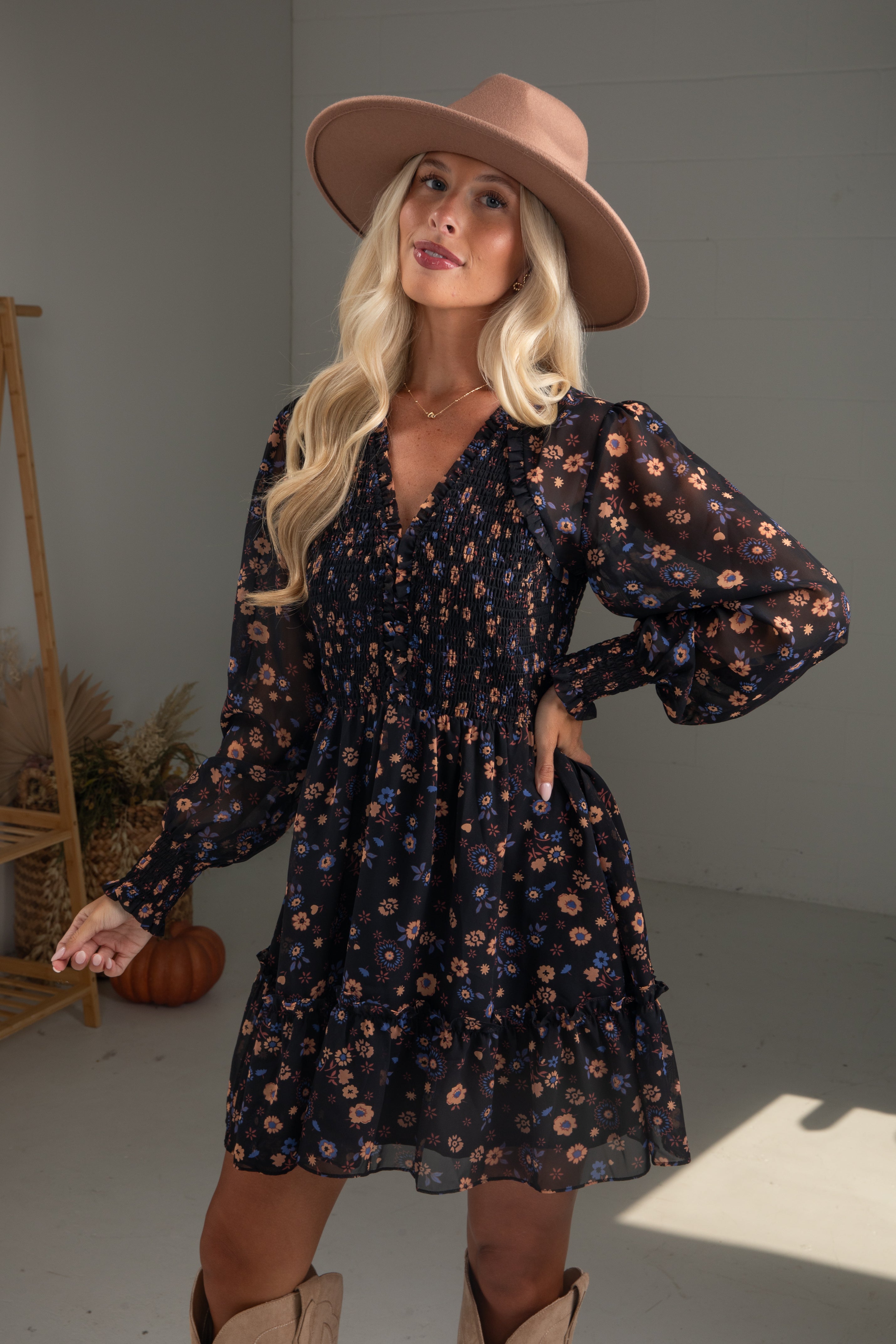 FINAL SALE - Hold On To Your Dreams Black Floral Mini Dress