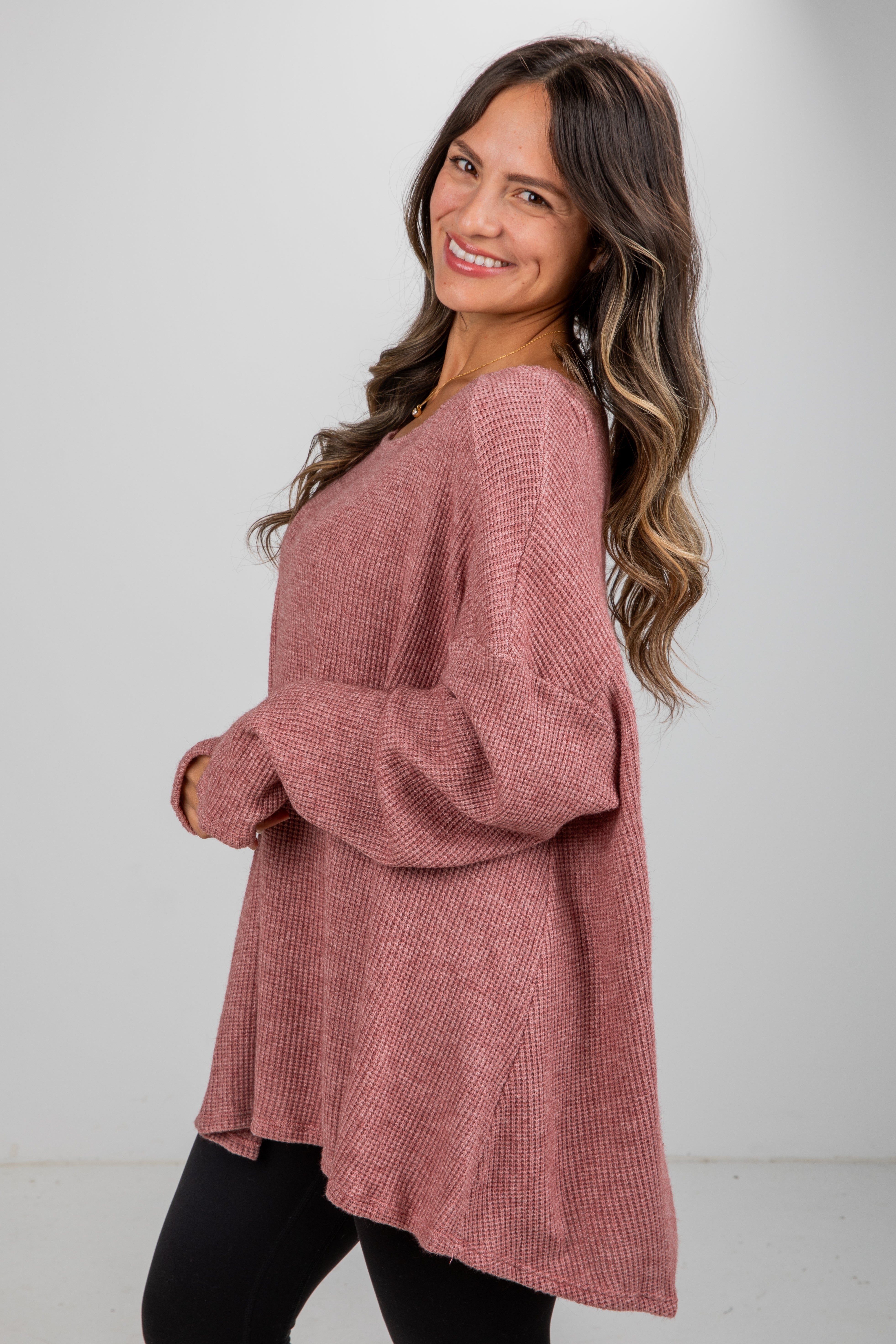 FINAL SALE - Fireside Flirt Waffle Knit Top - DU DEAL
