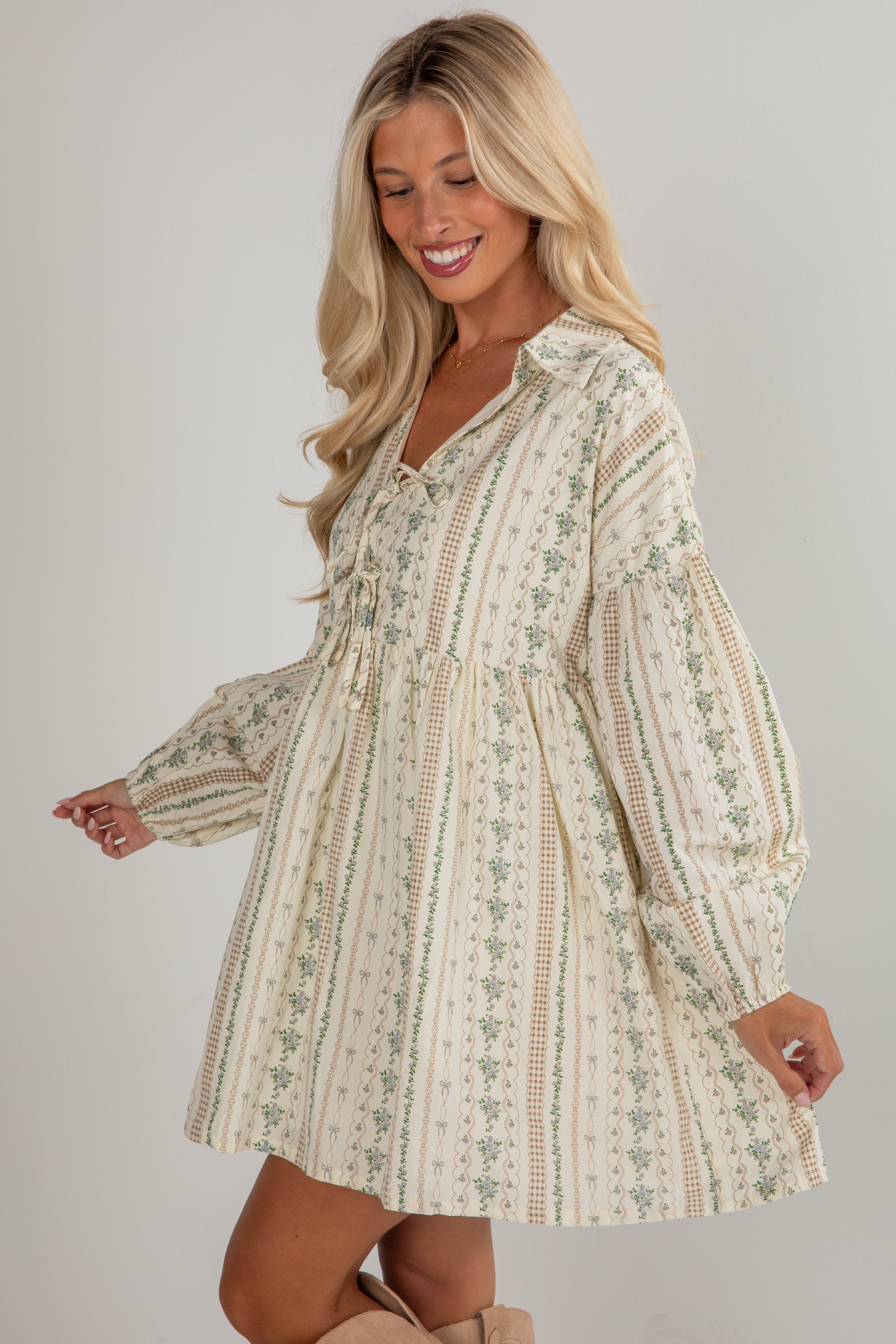 FINAL SALE - Right In Front Of You Cream Floral Babydoll Mini Dress