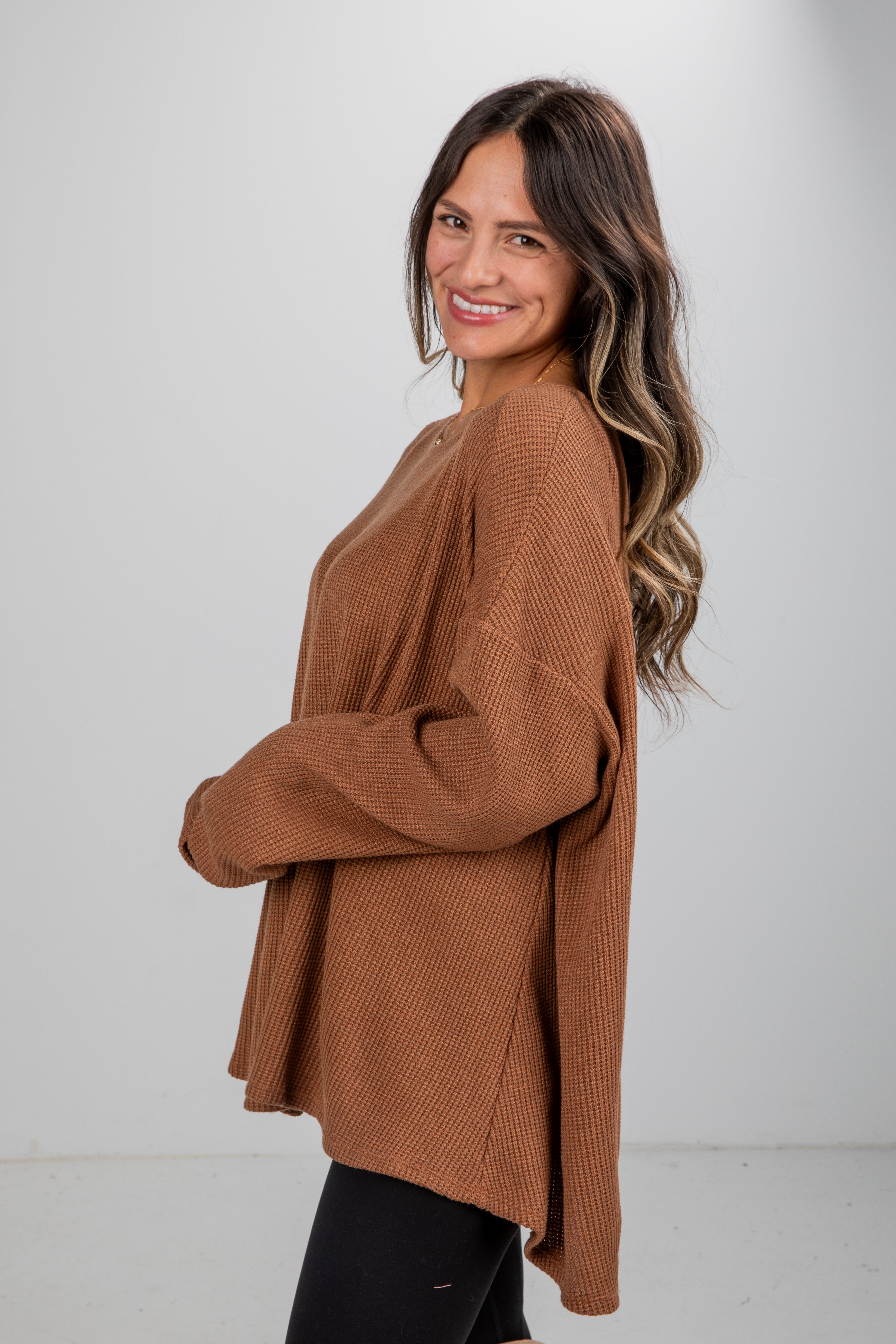 FINAL SALE - Fireside Flirt Waffle Knit Top - DU DEAL